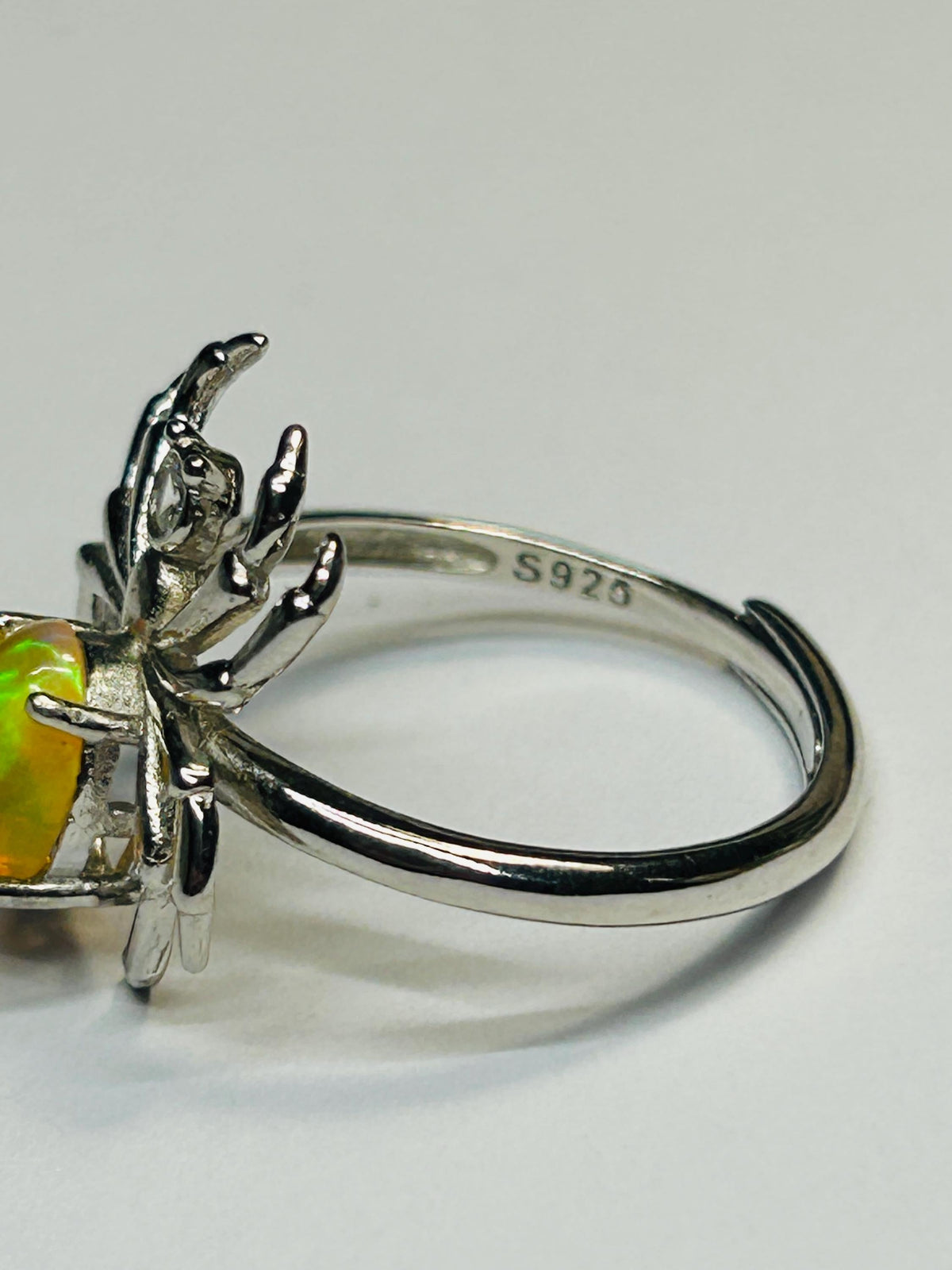 Spider Ring with Opal & CZ in 925 Sterling Silver - Adjustable Band Celtic Dragon Jewellery