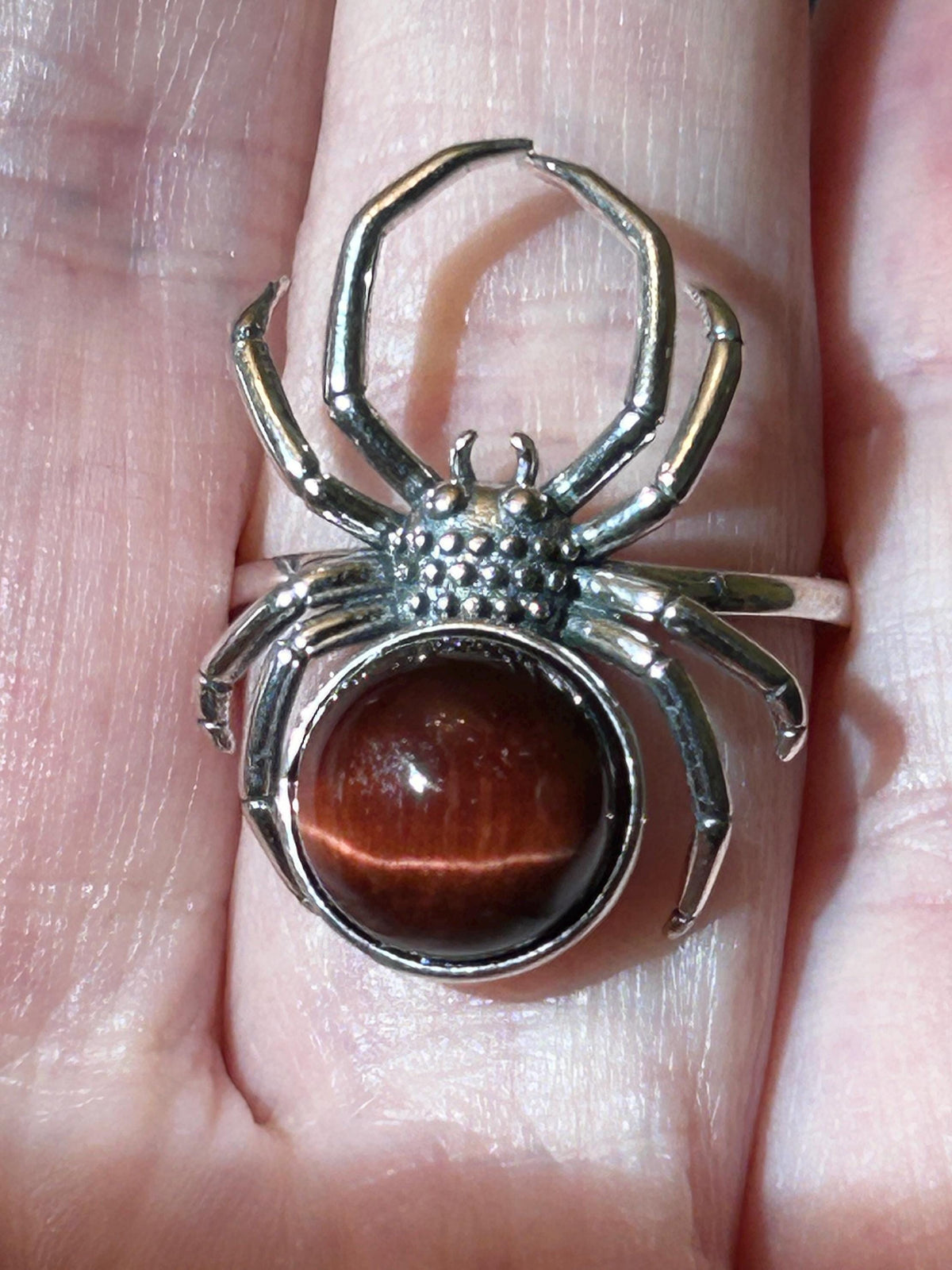 Spider Ring with Red Tigers Eye in 925 Sterling Silver & Adjustable Band Celtic Dragon Jewellery
