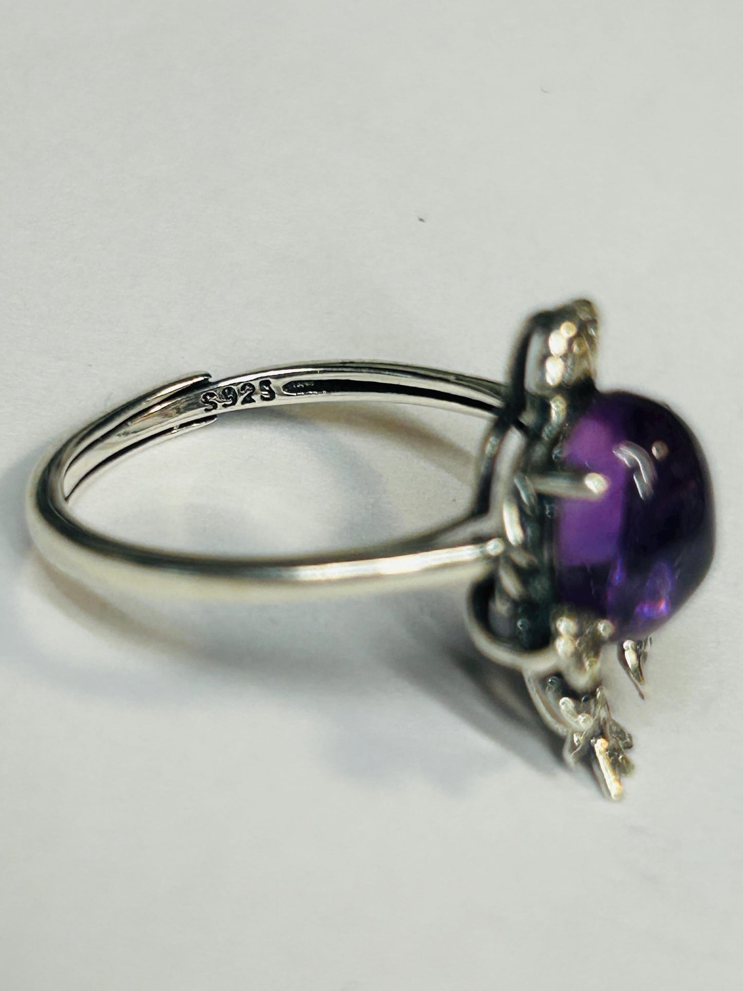 Bird Ring with Amethyst, 925 Sterling Silver & Adjustable Band Celtic Dragon Jewellery