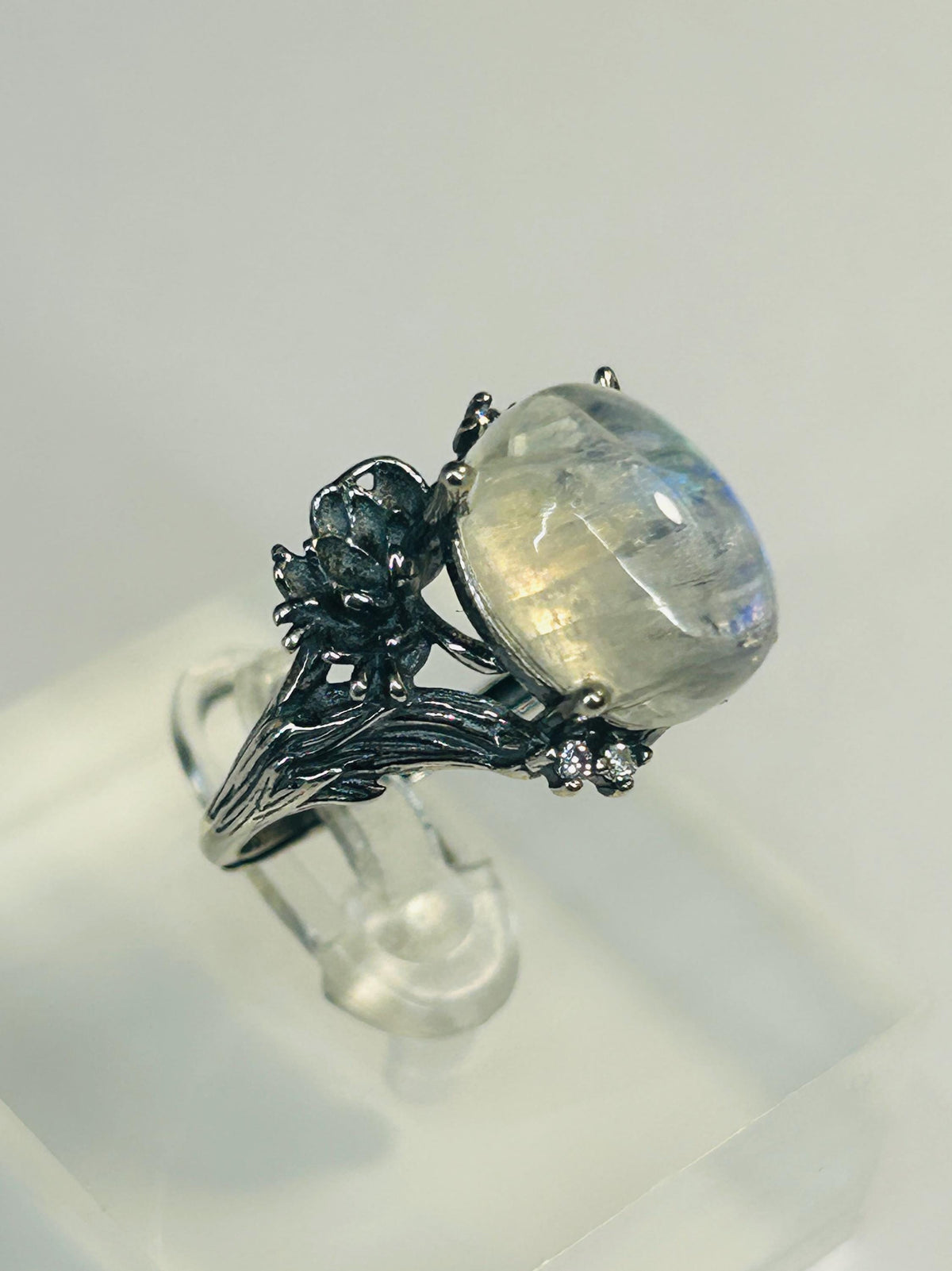 Whimsical Fox Ring with Moonstone in 925 Sterling Silver & Adjustable Band