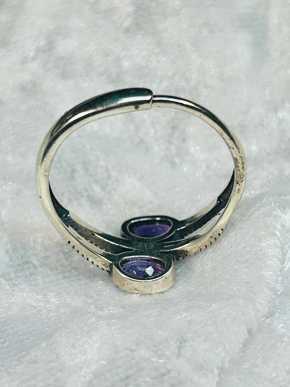 Double Amethyst Ring in 925 Sterling Silver with Adjustable Band Celtic Dragon Jewellery