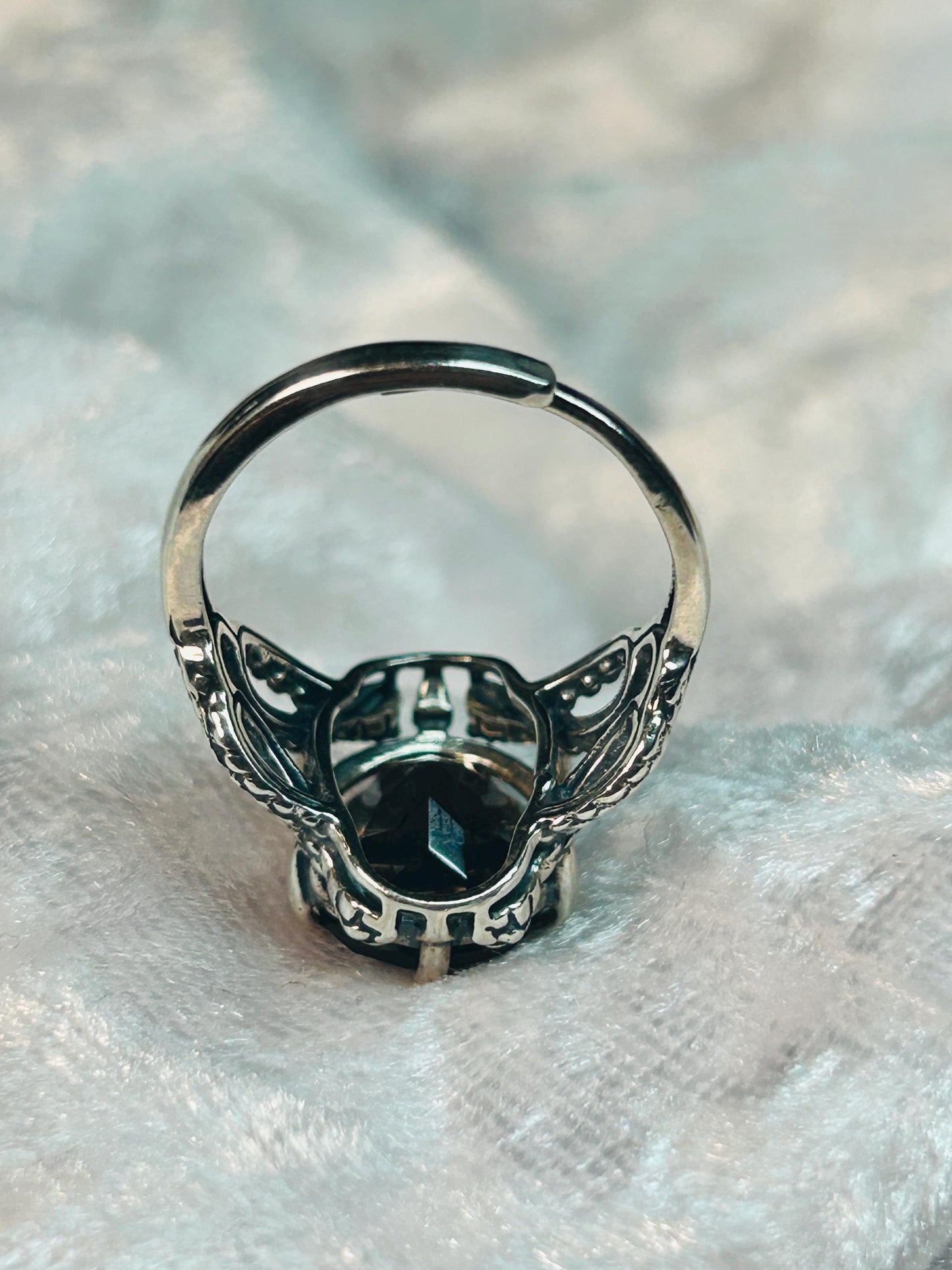 Snake Ring with Faceted Smoky Quartz in 925 Sterling Silver - Adjustable Gothic Serpent Jewellery Celtic Dragon Jewellery