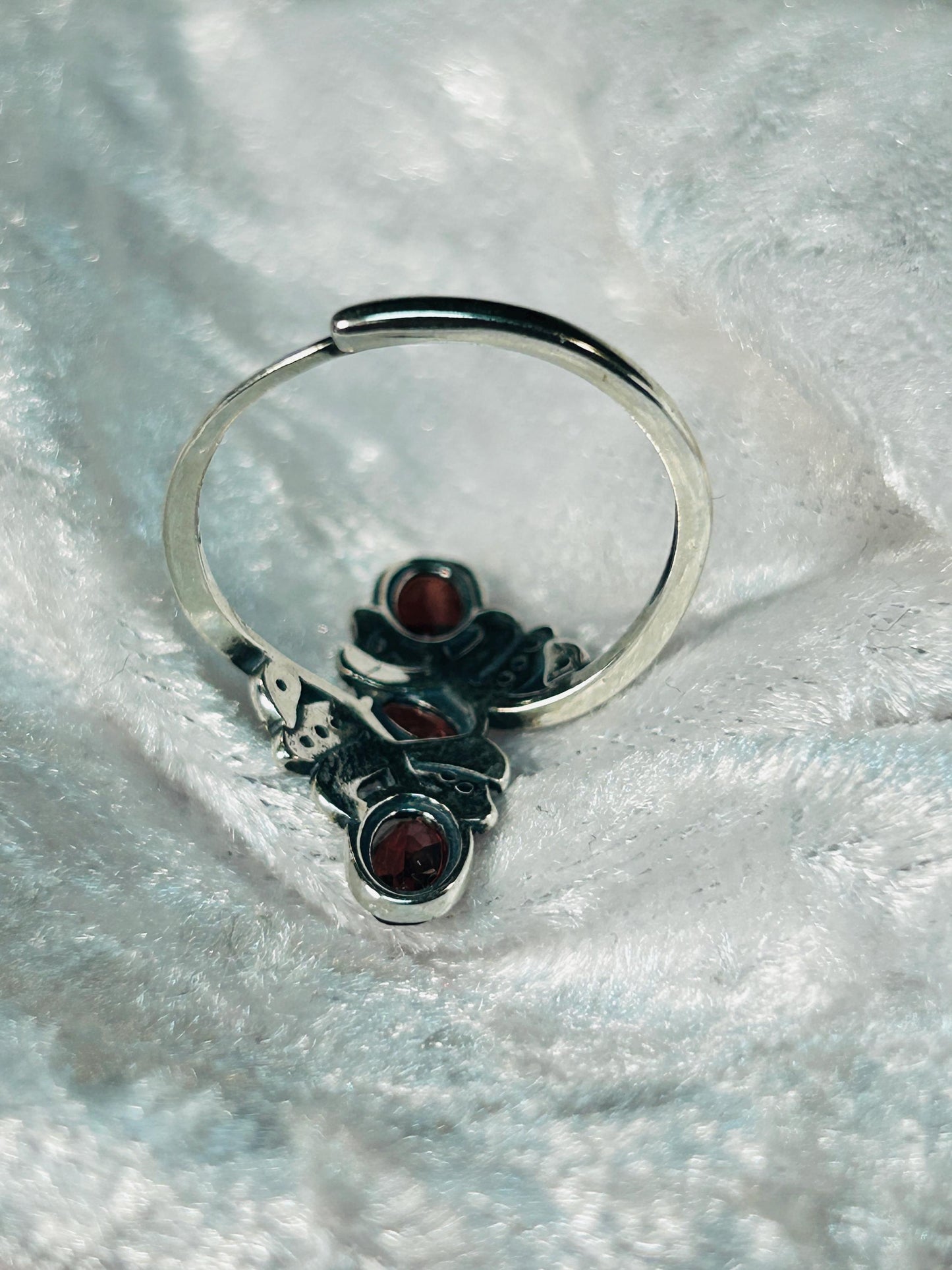 Triple Garnet Ring in 925 Sterling Silver - Adjustable Goth Statement Jewellery Celtic Dragon Jewellery