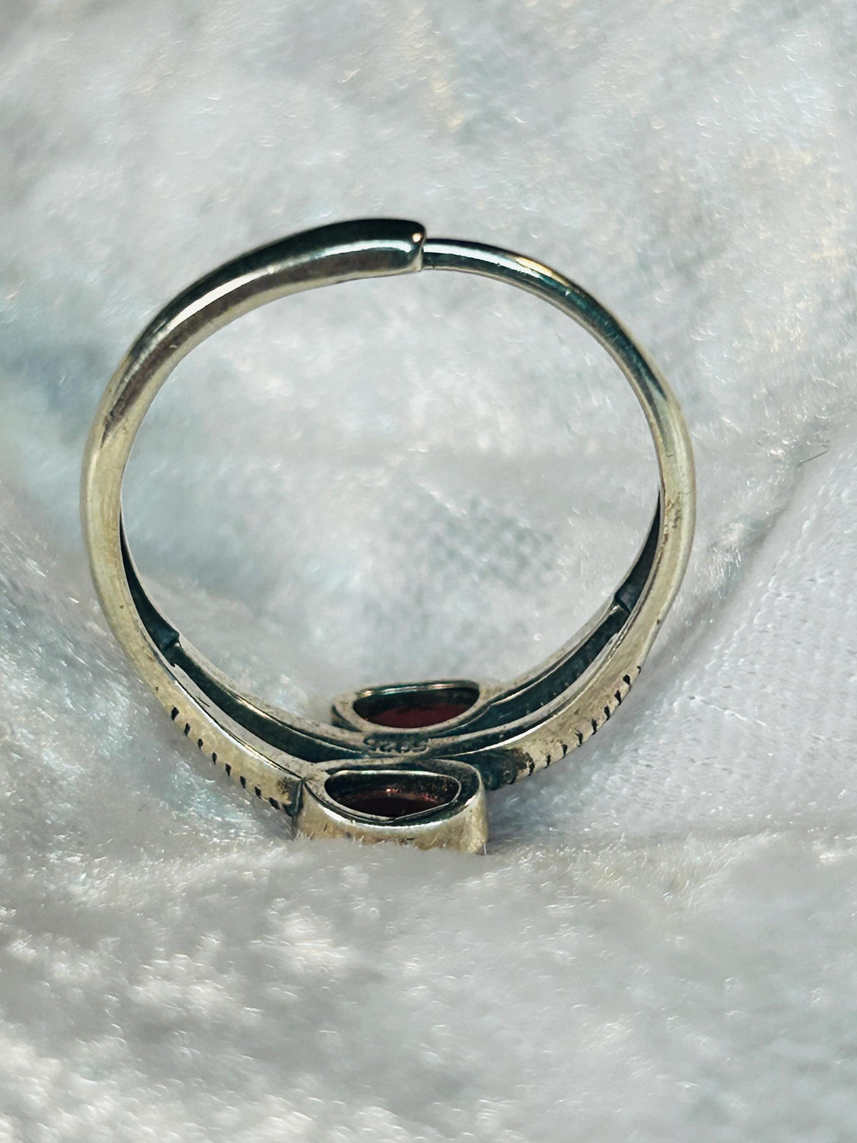 Double Garnet Ring in 925 Sterling Silver with Adjustable Band Celtic Dragon Jewellery