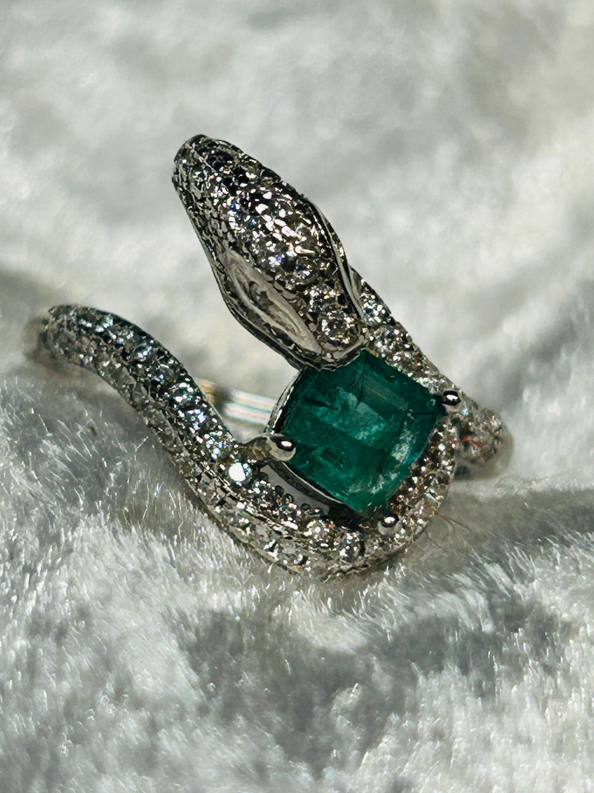 Sterling Silver Snake Ring with Emerald & Pave CZ Accents – Adjustable Gothic Statement Jewellery Celtic Dragon Jewellery