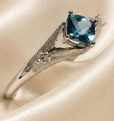 Blue Topaz Solitaire Ring in 925 Sterling Silver - Geometric CZ Accent, Adjustable Band Celtic Dragon Jewellery
