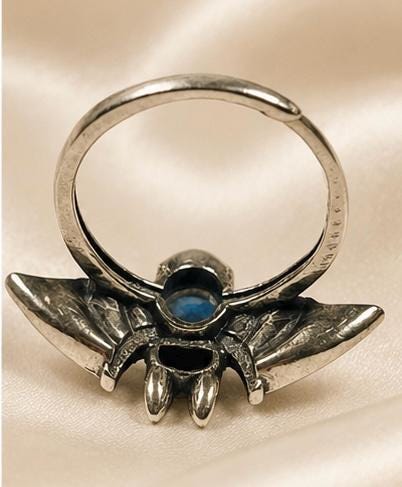Bat Ring with Blue Kyanite in 925 Sterling Silver - Adjustable Gothic Jewellery Celtic Dragon Jewellery