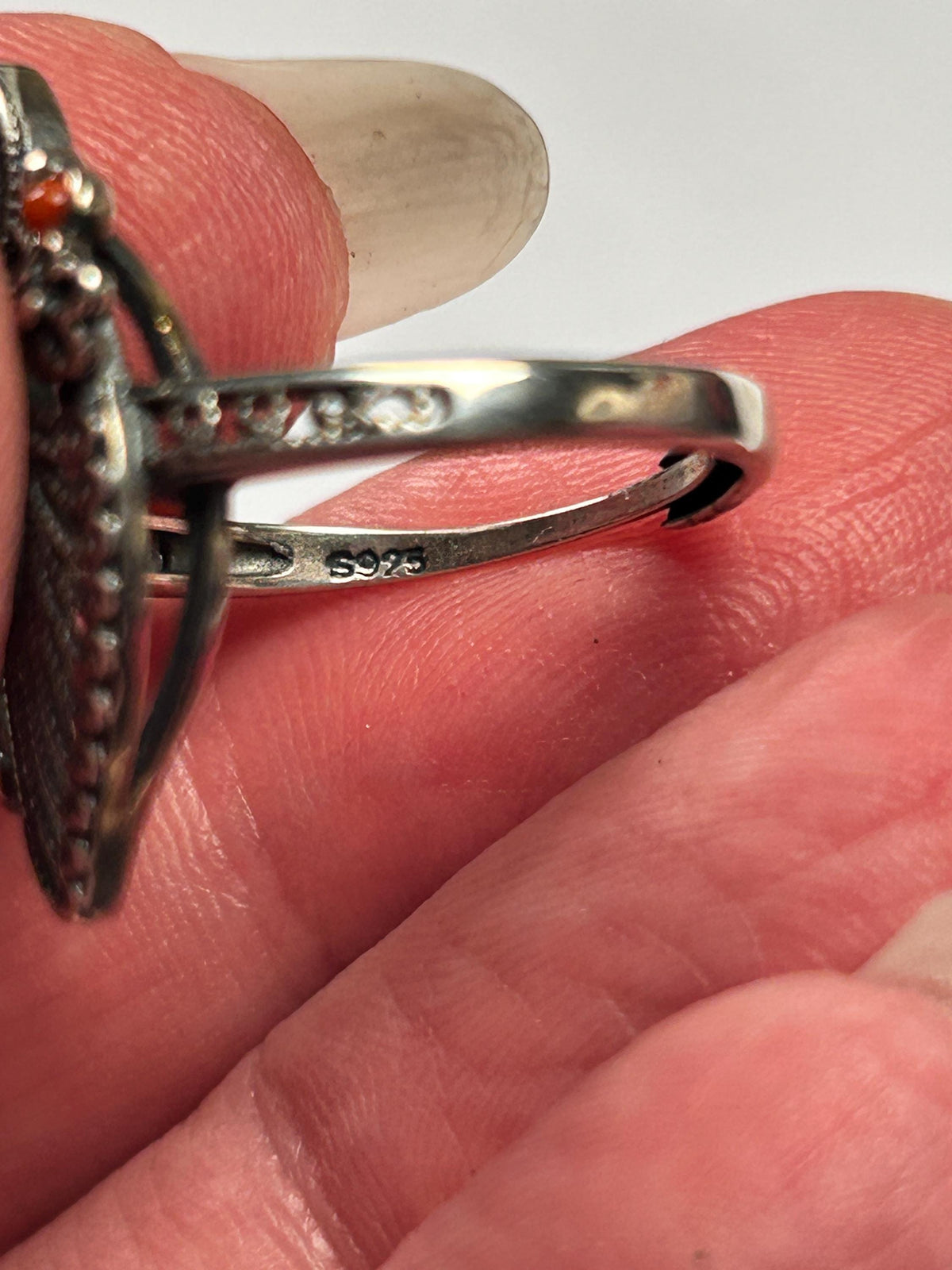Opal Coral Filigree Ring – Sterling Silver Victorian Goth Statement Jewellery Celtic Dragon Jewellery