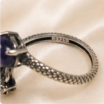 Dragon Ring with Charoite - 925 Sterling Silver - Adjustable Gothic Jewellery Celtic Dragon Jewellery