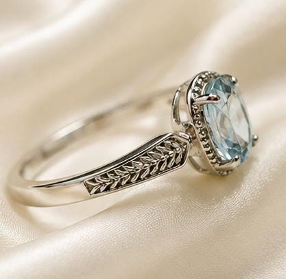 Blue Topaz Ring in 925 Sterling Silver - Delicate Textured Adjustable Band Celtic Dragon Jewellery