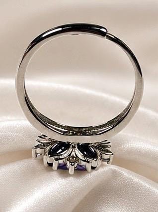 Amethyst Flower Ring in 925 Sterling Silver - Adjustable Purple Blossom Goth Jewellery Celtic Dragon Jewellery