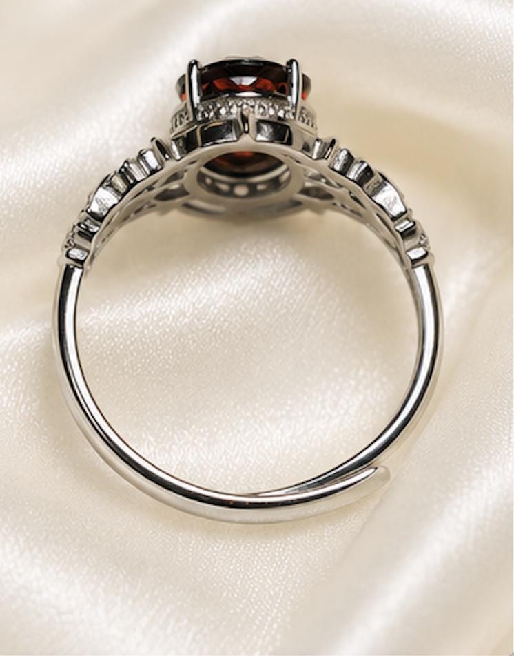 Red Garnet Ring in 925 Sterling Silver - Adjustable Gothic Jewellery - Ornate Thorn Design Celtic Dragon Jewellery