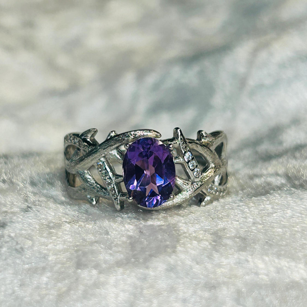 Amethyst Ring in 925 Sterling Silver Bramble Setting - Gothic Statement Jewellery Celtic Dragon Jewellery