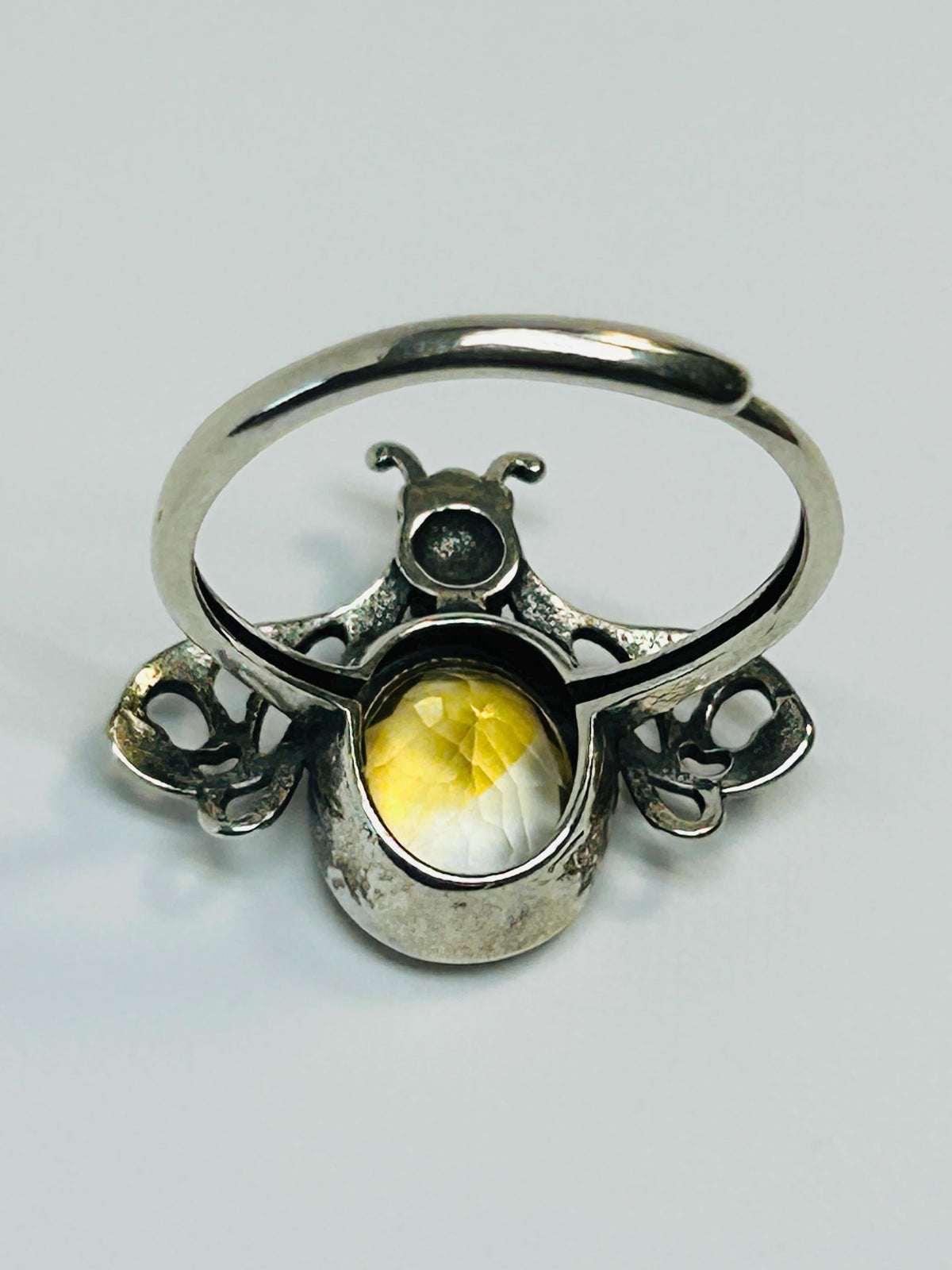 Honey Bee Ring with Faceted Citrine in 925 Sterling Silver & Adjustable Band Celtic Dragon Jewellery