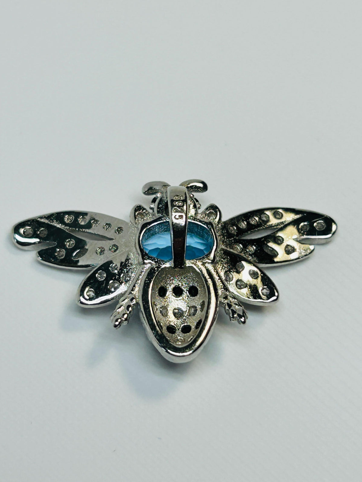 Blue Topaz Honey Bee Pendant - 925 Sterling Silver - CZ Bee Jewellery Celtic Dragon Jewellery