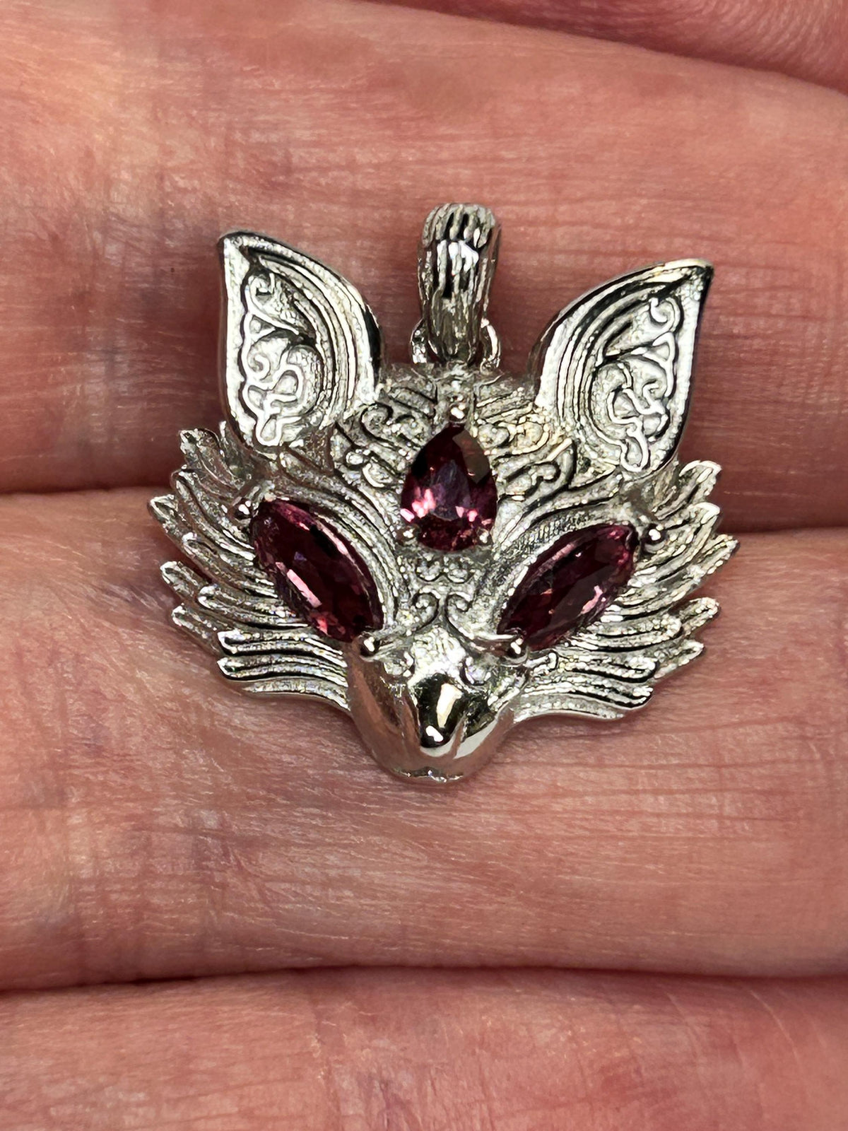 Fox Pendant with Pink Garnet - 925 Sterling Silver - Adjustable Woodland Jewellery Celtic Dragon Jewellery