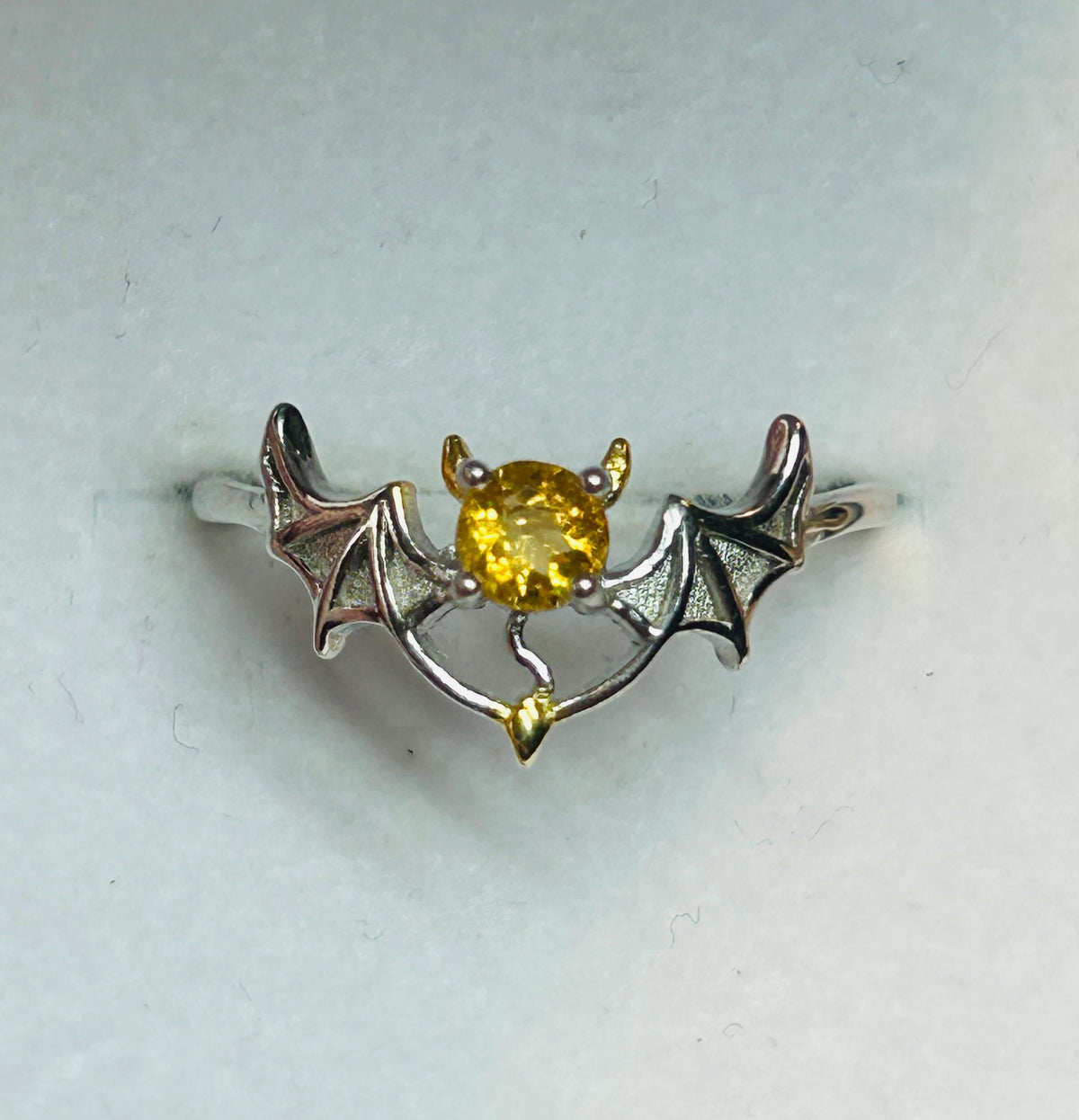 Gothic Bat Ring with Citrine: 925 Sterling Silver Winged Statement Ring Celtic Dragon Jewellery