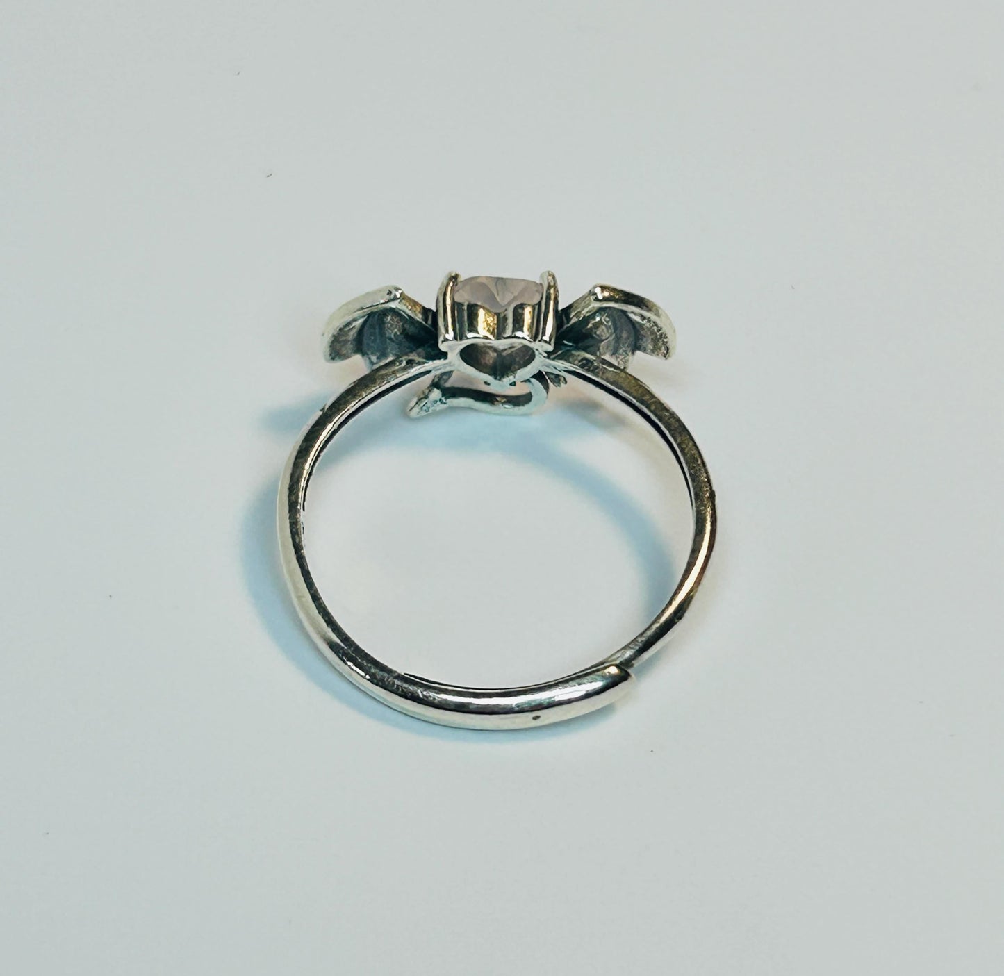 Gothic Bat Ring with Rose Quartz: 925 Sterling Silver Winged Statement Ring Celtic Dragon Jewellery