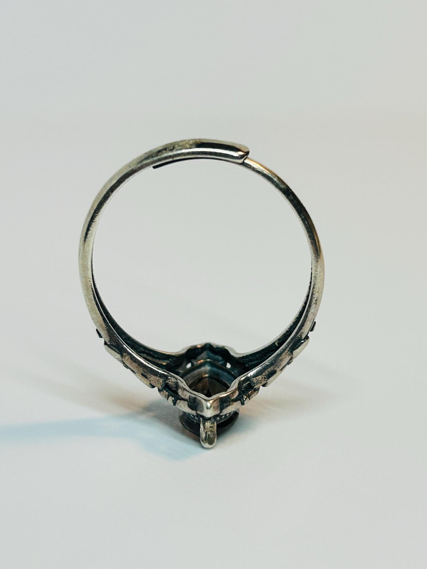 Smoky Quartz Marquise Ring in 925 Sterling Silver - Adjustable Victorian Style Jewellery Celtic Dragon Jewellery