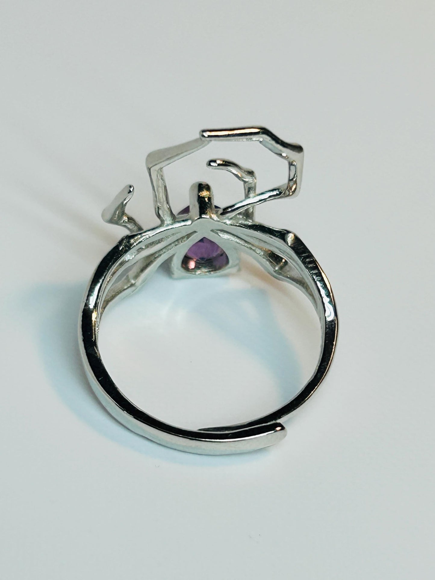Spider Ring with Amethyst in 925 Sterling Silver & Adjustable Band Celtic Dragon Jewellery