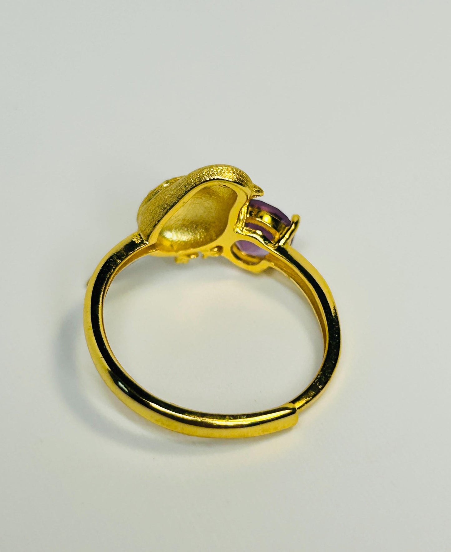 Gold Plated Bird Ring with Amethyst - 925 Sterling Silver Adjustable Whimsical Nature Statement Gift Celtic Dragon Jewellery