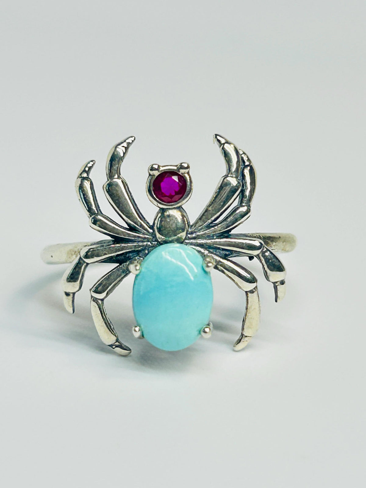 Sterling Silver Spider Ring with Genuine Turquoise - Adjustable Gothic Jewellery Celtic Dragon Jewellery
