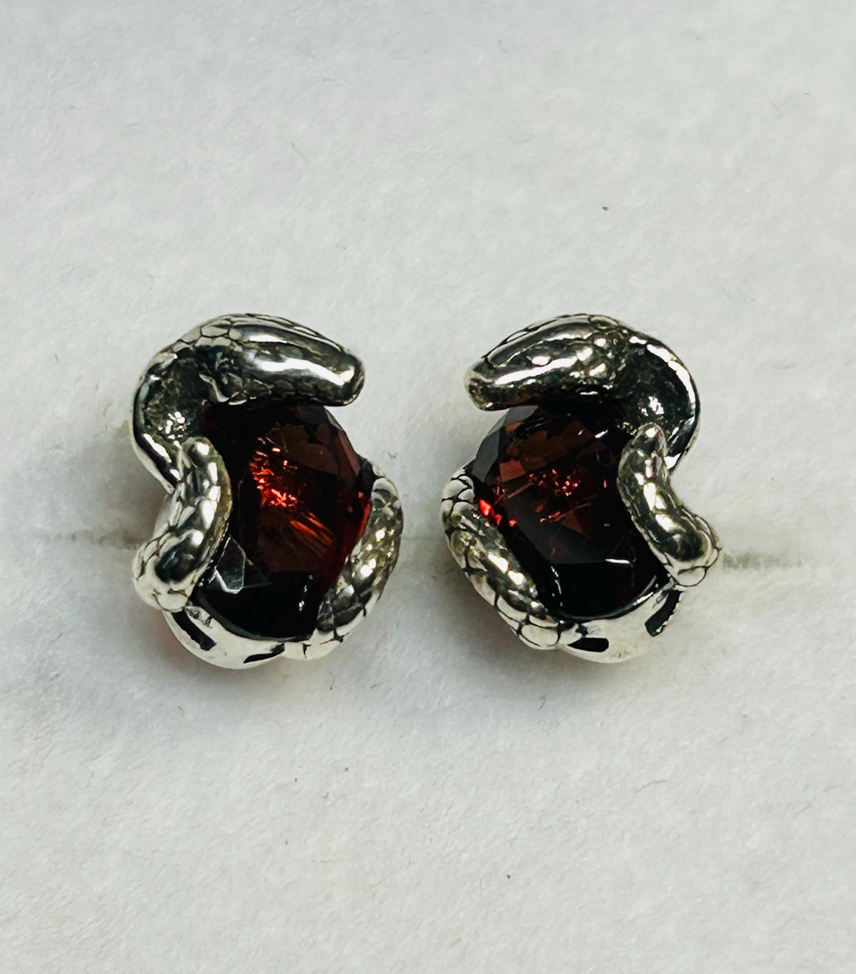 Small Snake Earrings With Garnet Gemstones - 925 Sterling Silver - Gothic Serpent Jewellery Celtic Dragon Jewellery