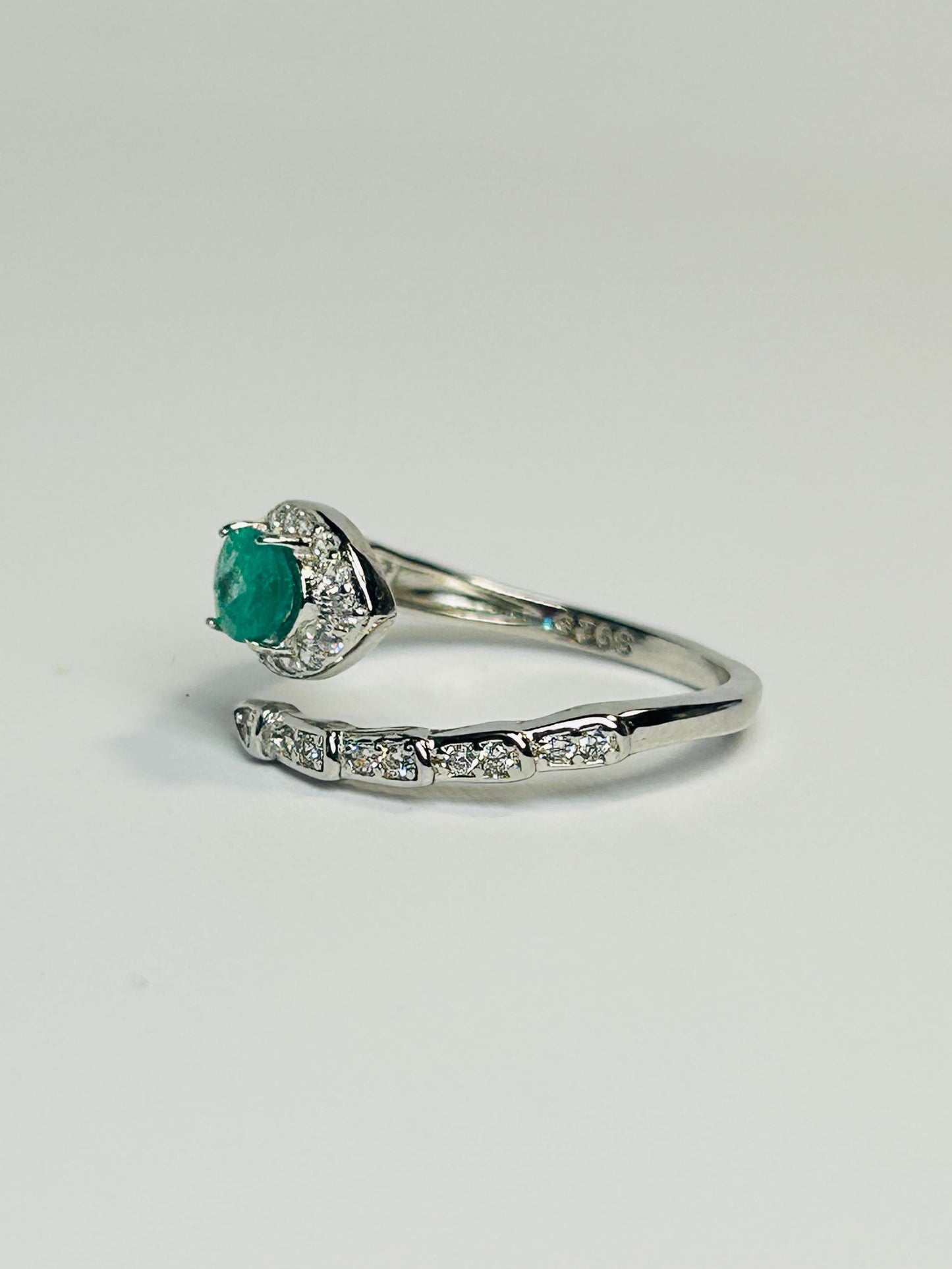 Emerald Snake Ring with Cubic Zirconia - 925 Sterling Silver Adjustable Statement Ring Celtic Dragon Jewellery