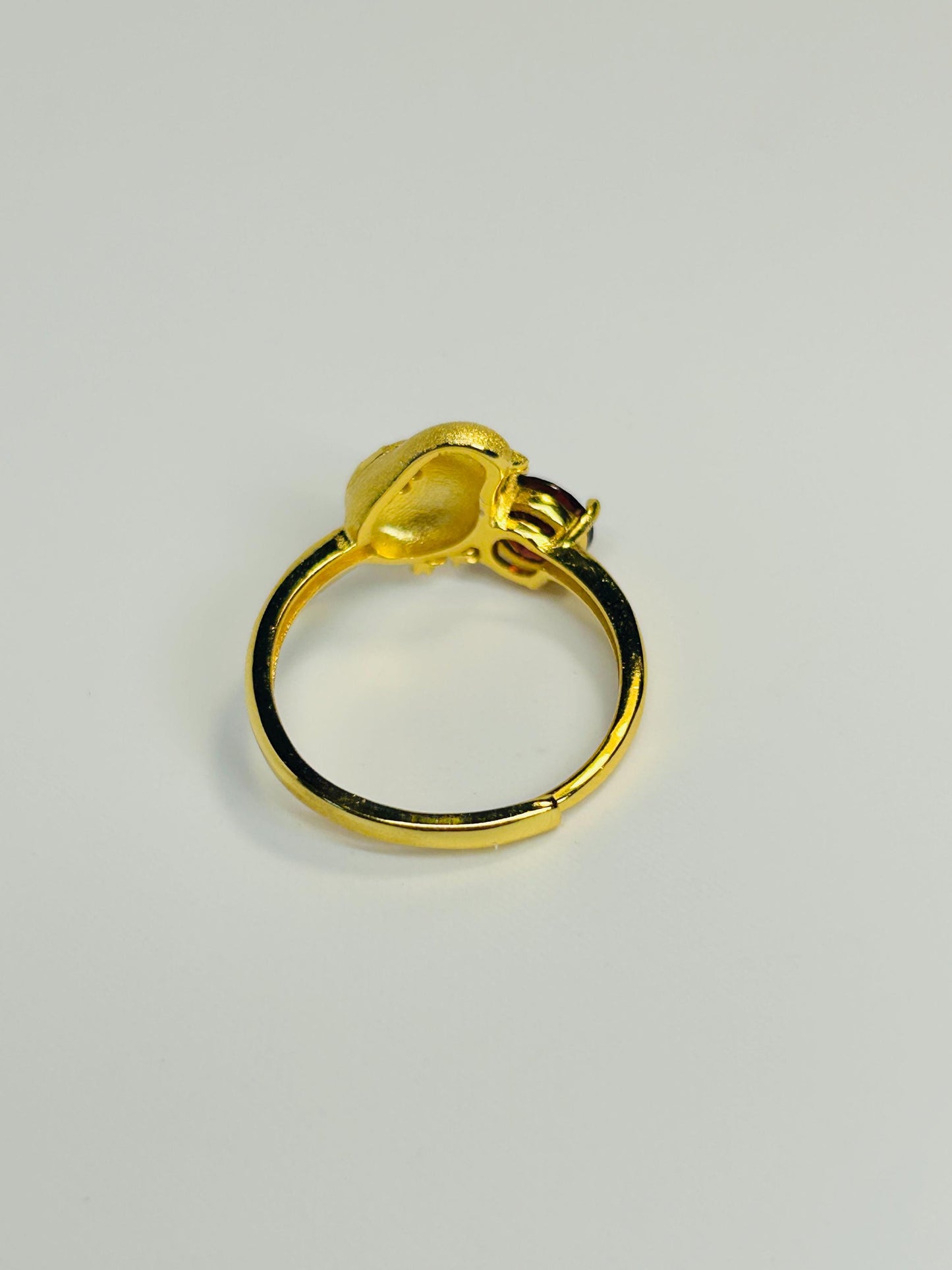 Gold Plated Bird Ring with Garnet - 925 Sterling Silver Adjustable Whimsical Nature Statement Gift