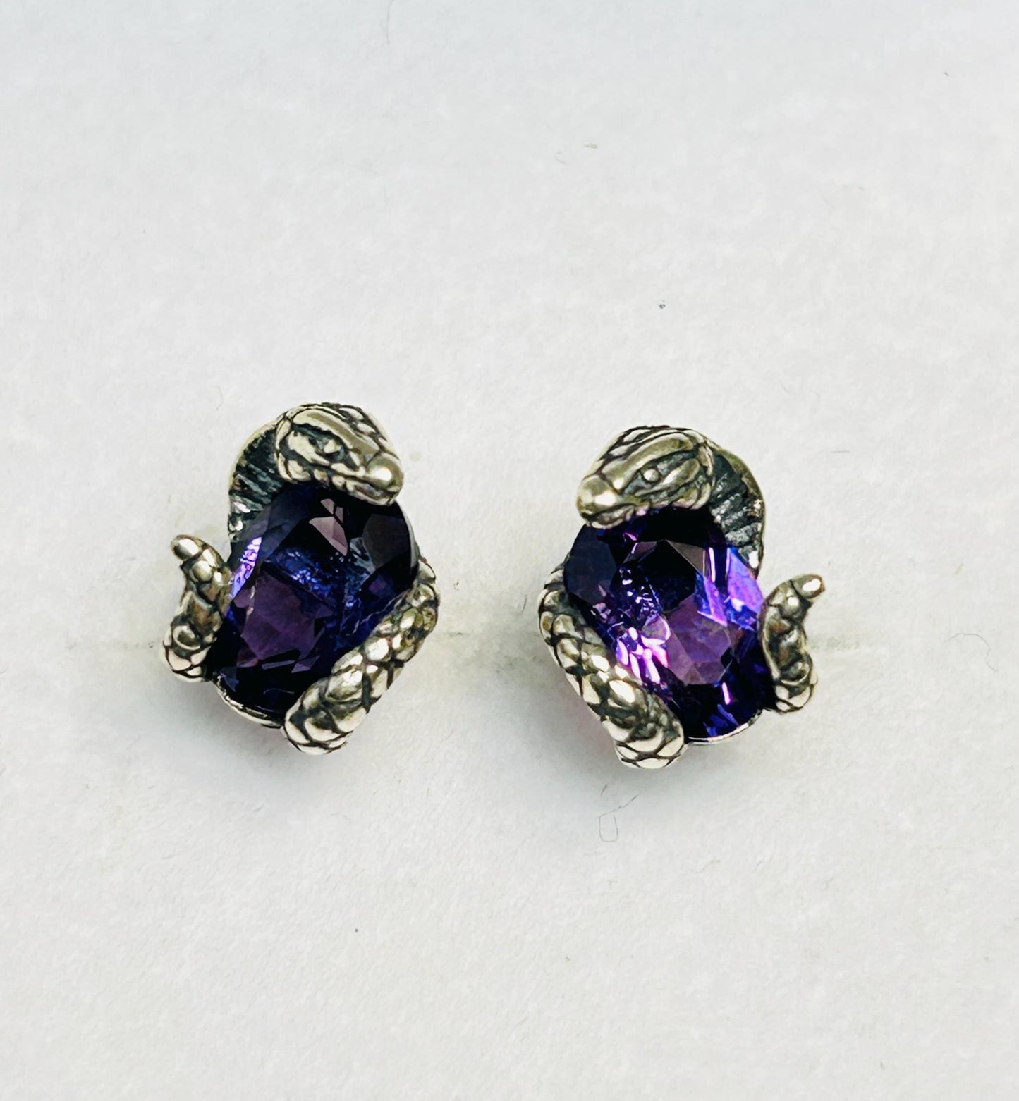 Small Snake Earrings With Amethyst Gemstones - 925 Sterling Silver - Gothic Serpent Jewellery Celtic Dragon Jewellery