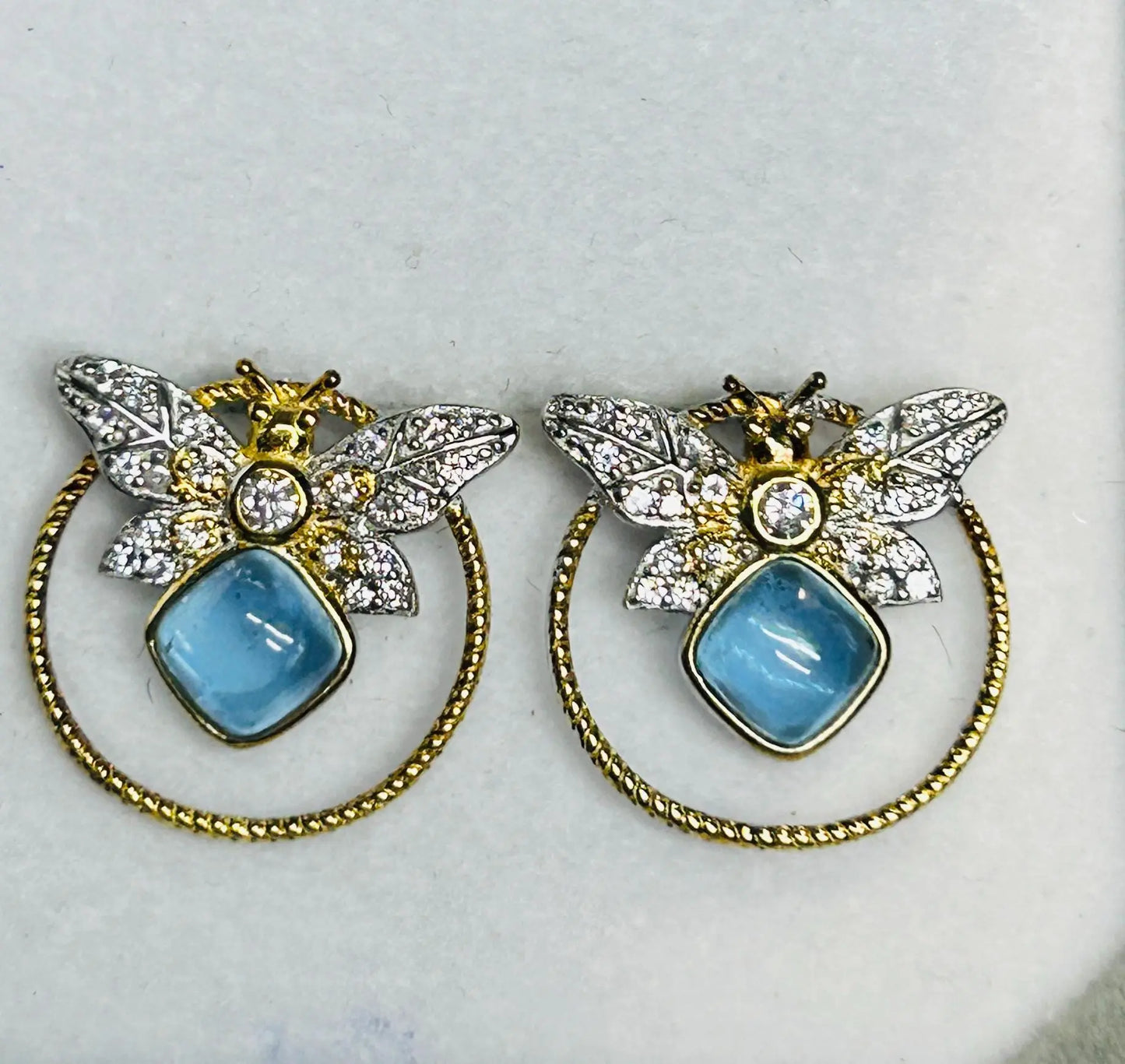 Natural Aquamarine Bee Stud Earrings - 925 Sterling Silver Bumblebee Jewellery Celtic Dragon Jewellery