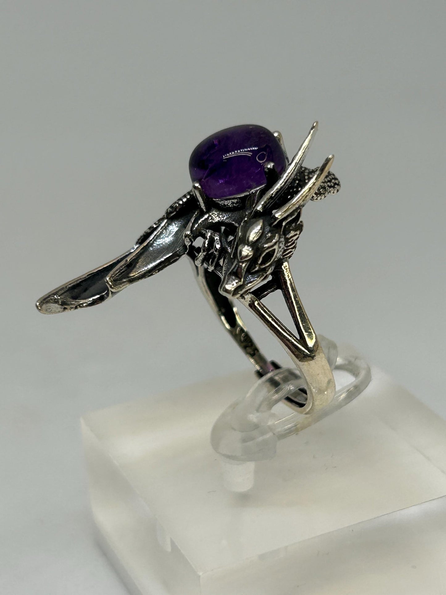 Dragon Ring with Amethyst • 925 Sterling Silver • Goth Witch Jewellery • Adjustable • Gift Box