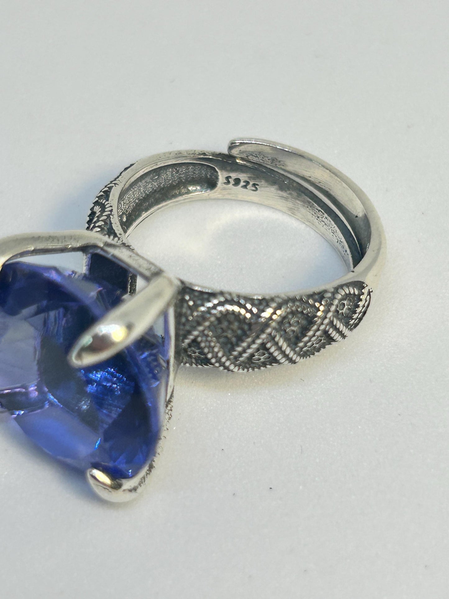 Chunky Blue Fluorite Ring • 925 Sterling Silver • Adjustable • Gift Box