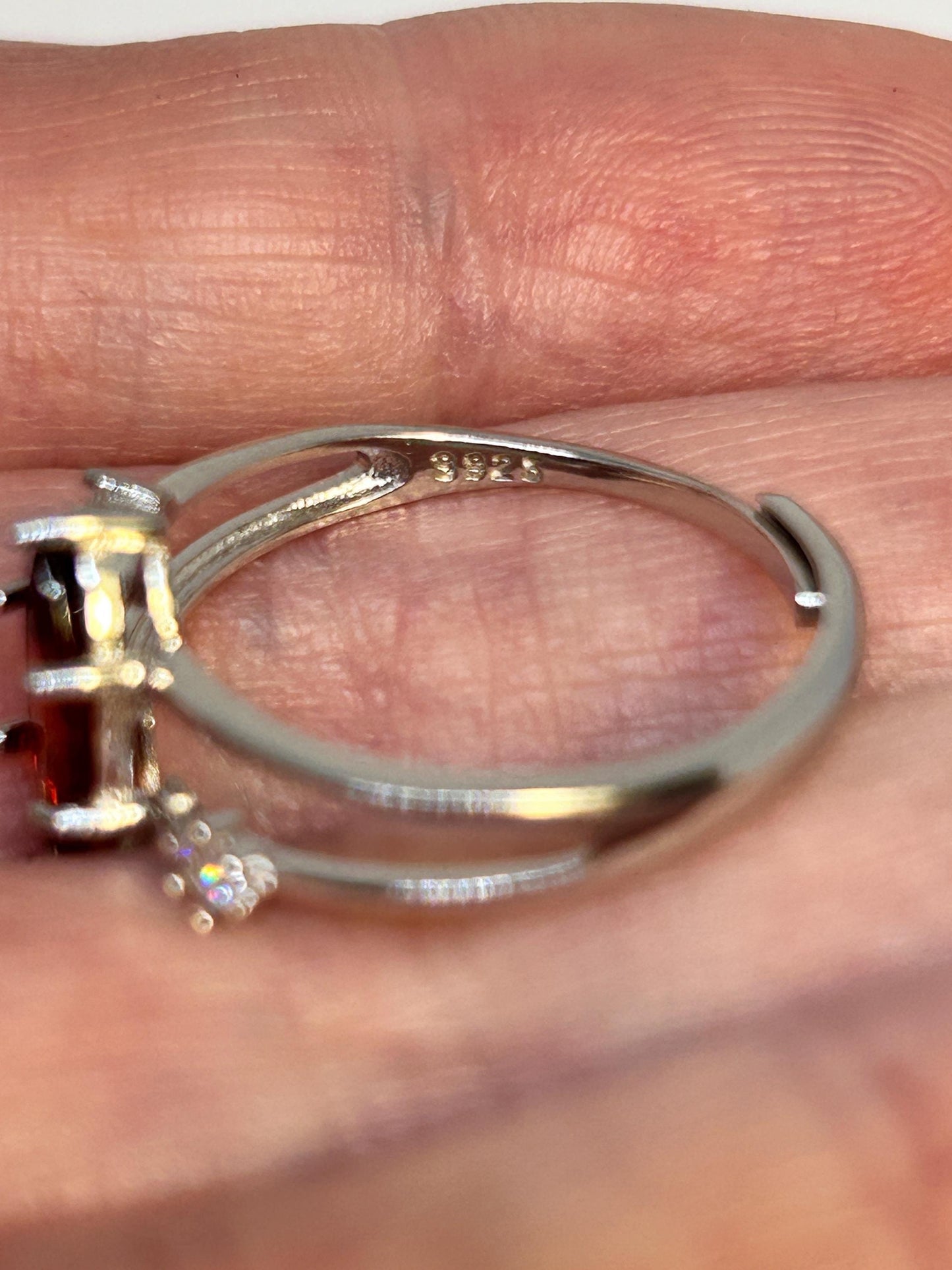 Double Banded Ring with Marquise Cut Garnet Gemstone & CZ Accents • 925 Sterling Silver • Adjustable • Gift Box