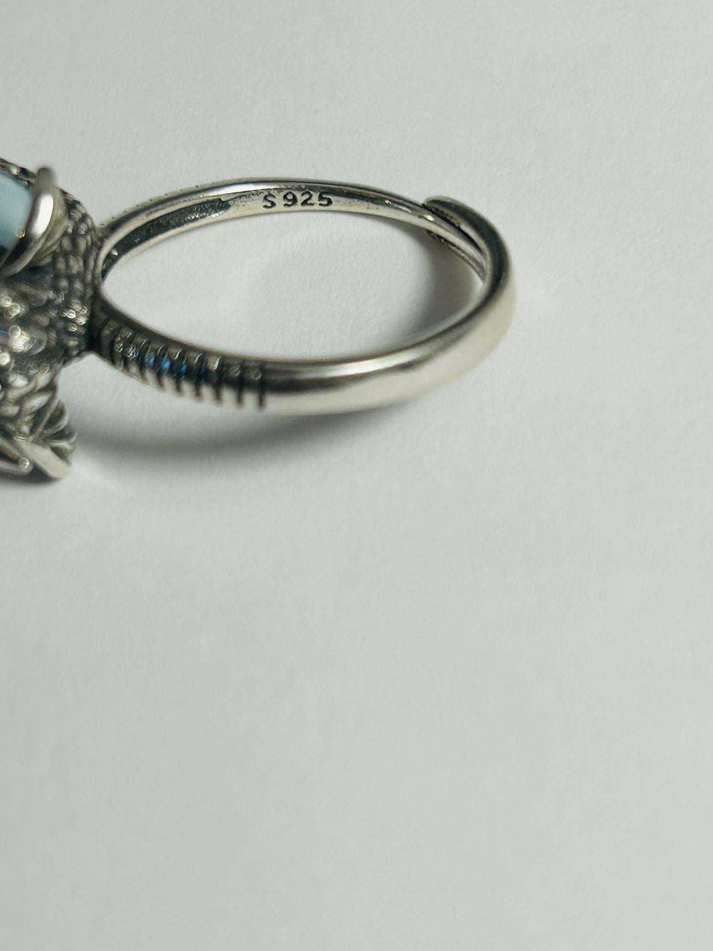 925 Silver Larimar Dragon Ring • Adjustable • Giftbox