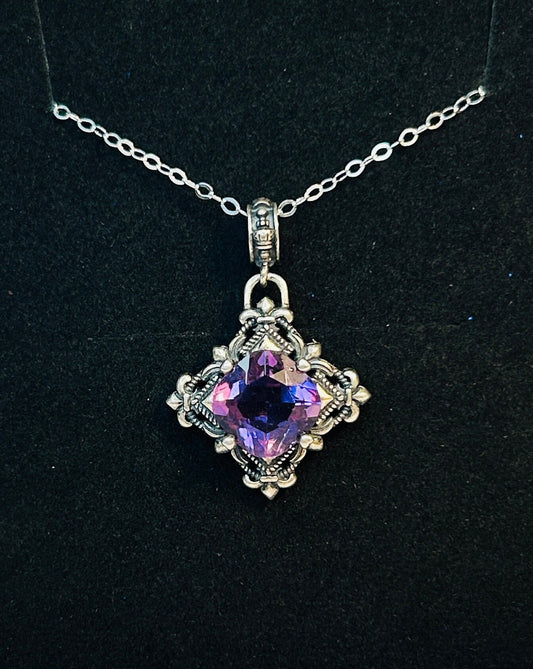 Fleur De Lys Amethyst Pendant: 925 Sterling Silver, Gift Boxed