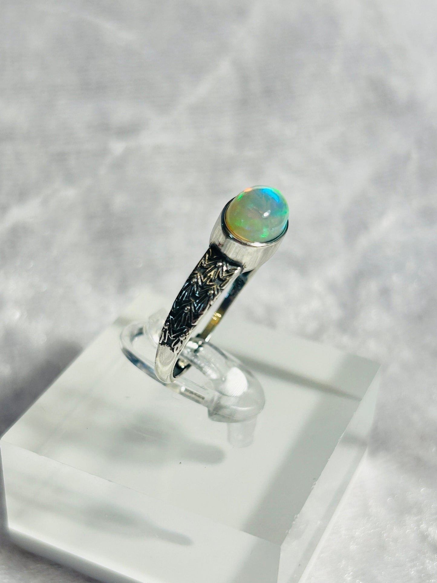 Rainbow Opal Gemstone Ring • Bezel Set • 925 Sterling Silver • Adjustable • Gift box