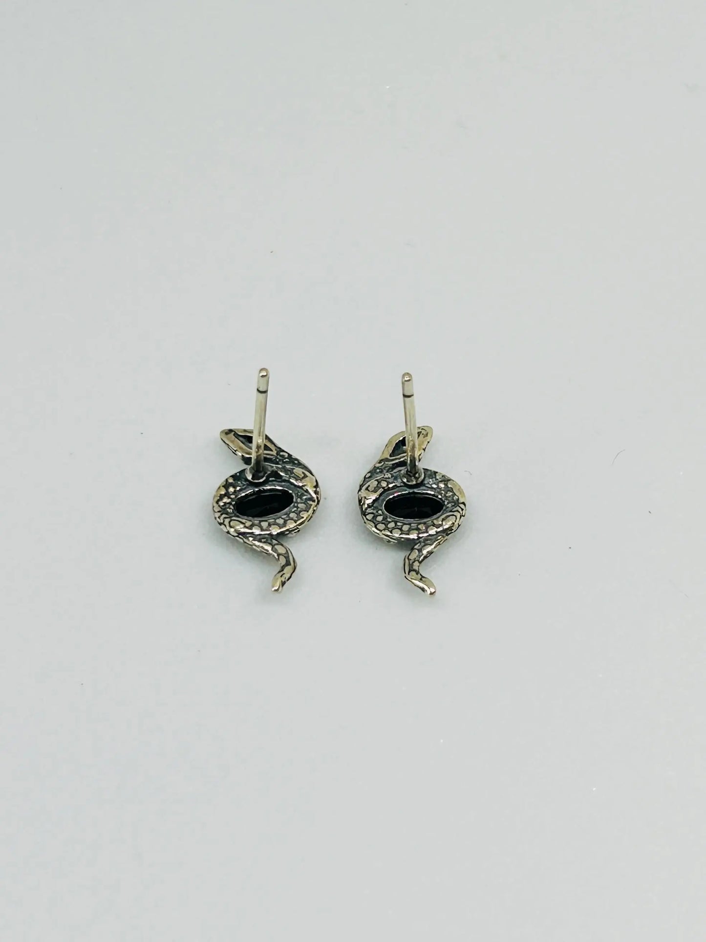 Snake Stud Earrings with Black Spinel Gemstone • 925 Sterling Silver • Gift Box Celtic Dragon Jewellery