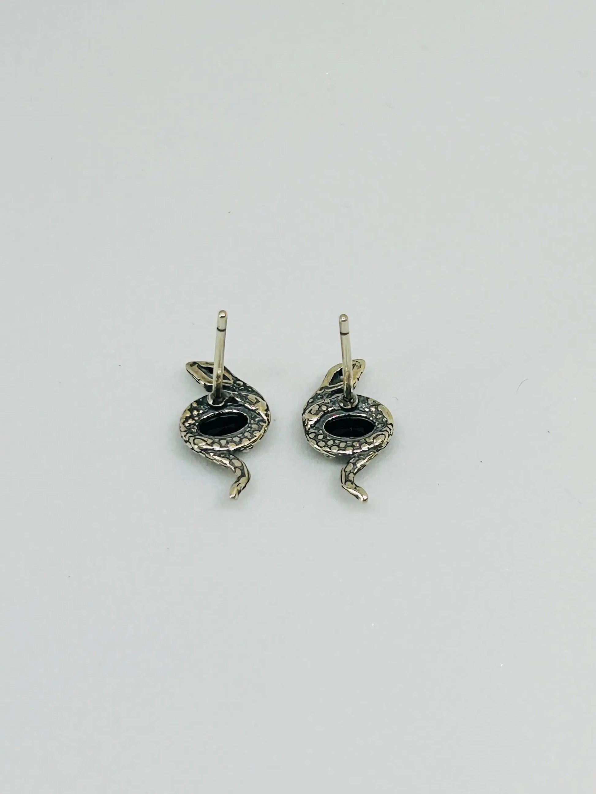 Snake Stud Earrings with Black Spinel Gemstone • 925 Sterling Silver • Gift Box Celtic Dragon Jewellery