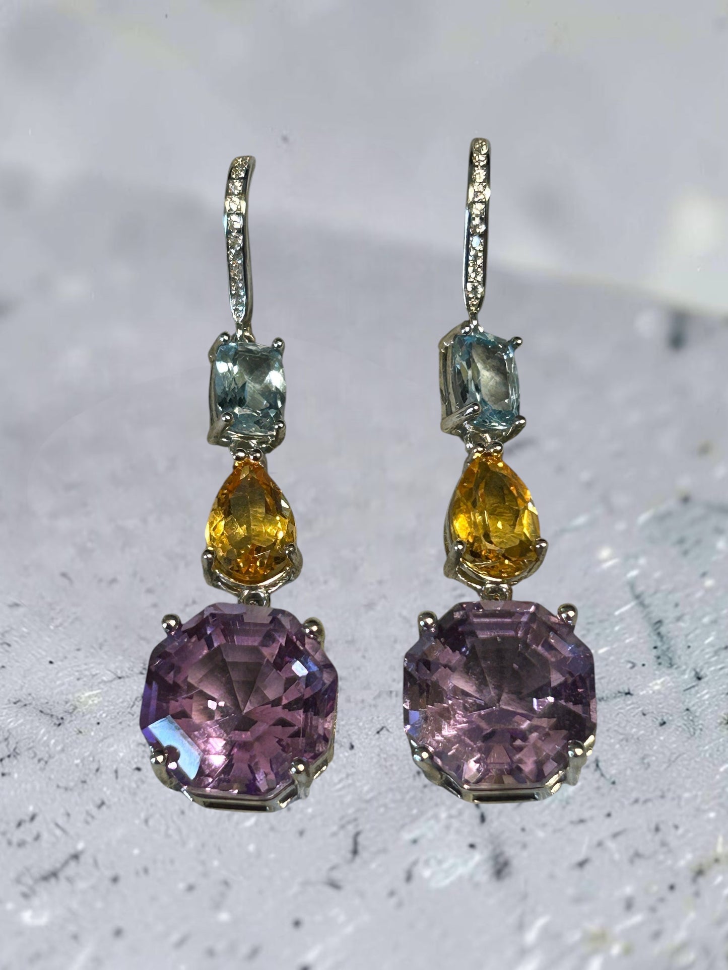 Gemstone Earrings with Amethyst, Citrine & Blue Topaz • 925 Sterling Silver • Gift Box