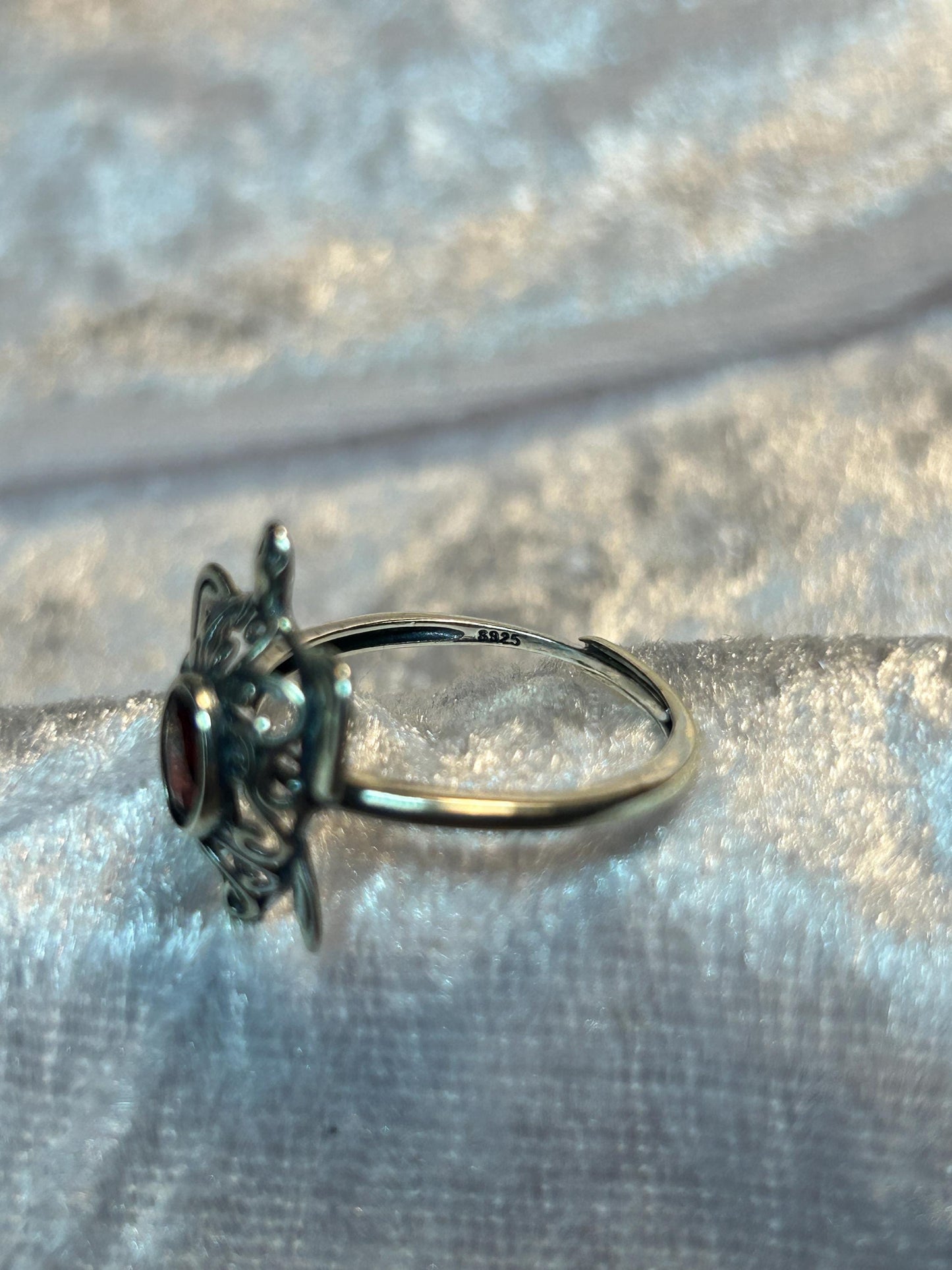 Turtle Ring with Garnet Gemstone • 925 Sterling Silver• Adjustable • Gift Box