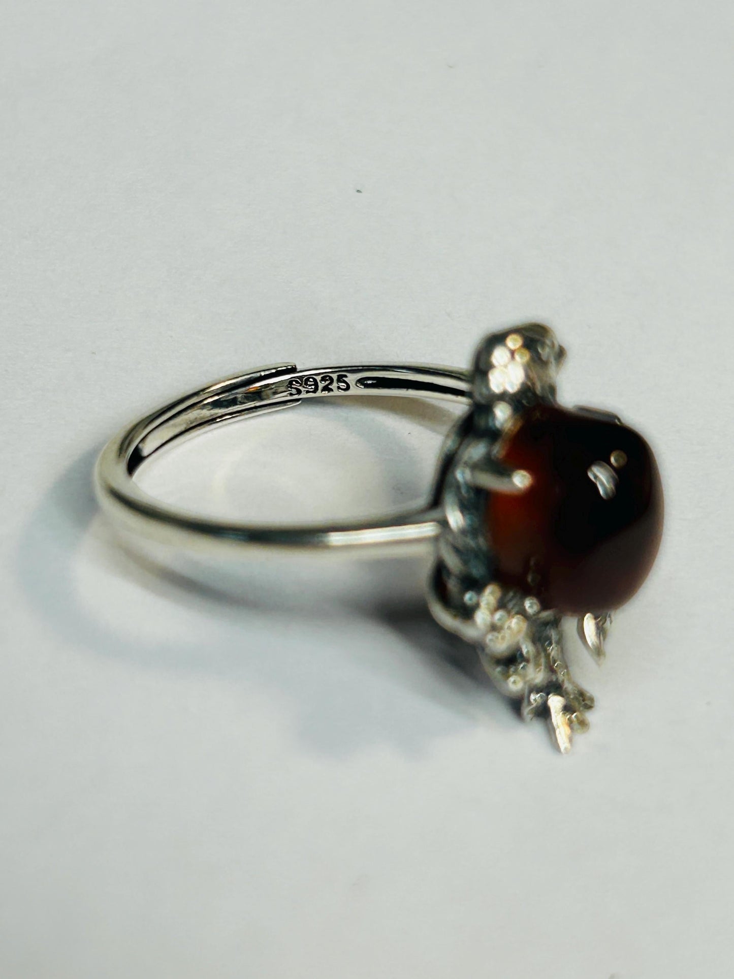 Bird Ring with Garnet Gemstone • Adjustable 925 Sterling Silver with Gift Box