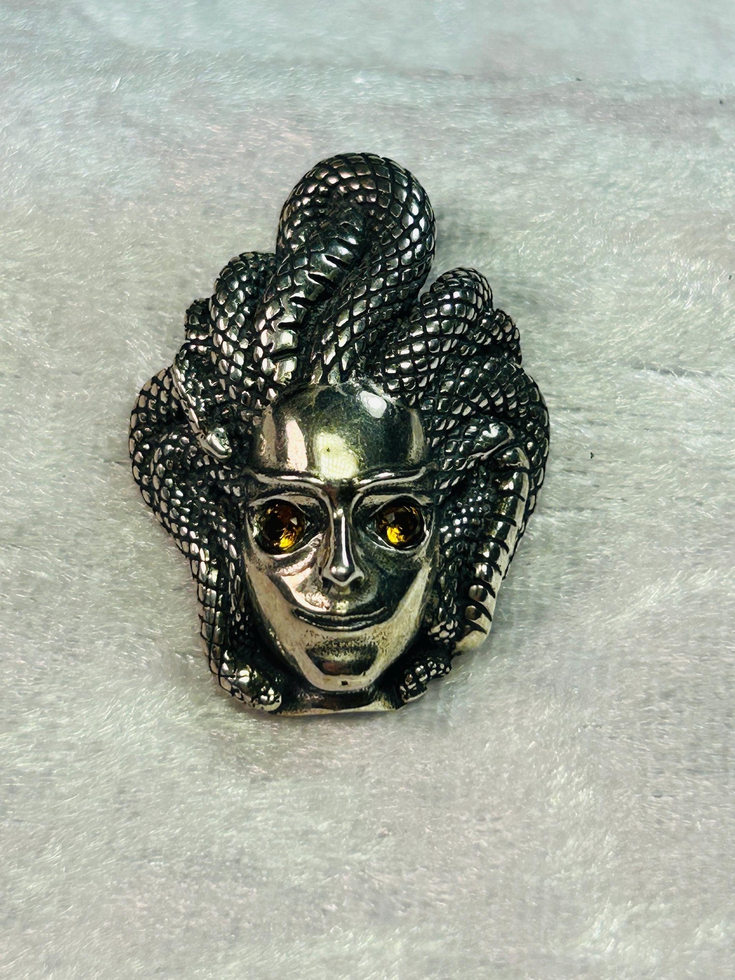 Medusa Pendant with Citrine Gemstones • 925 Sterling Silver • Gift Box