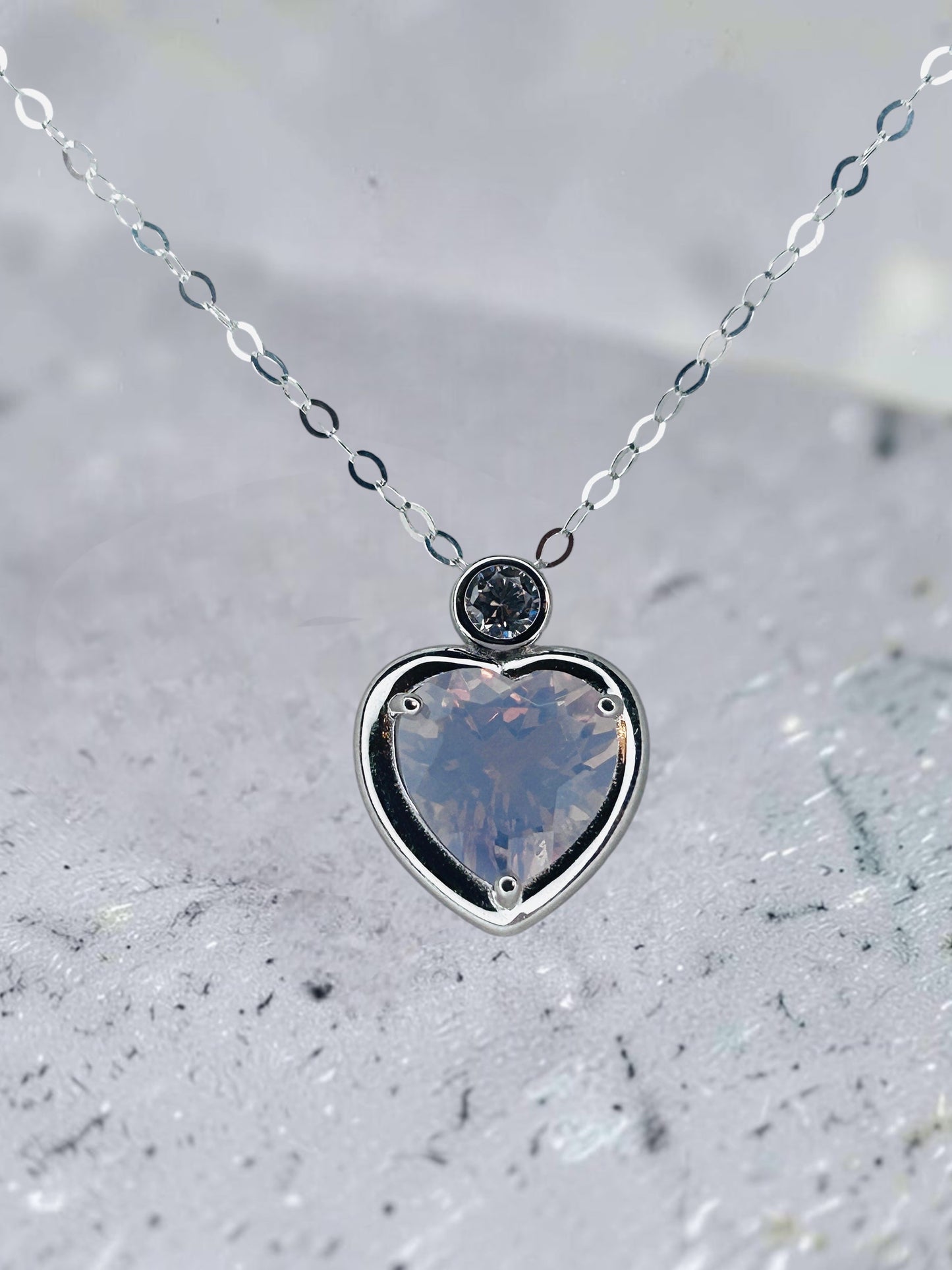 Crystal Heart Pendant with Lavender Amethyst Gemstone • 925 Sterling Silver • CZ Accent • Gift Box