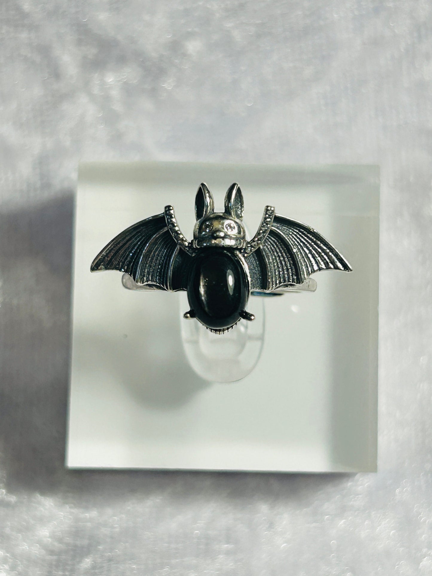Hypersthene Bat Ring - 925 Silver Bat Design - Adjustable - Supplied In Gift Box