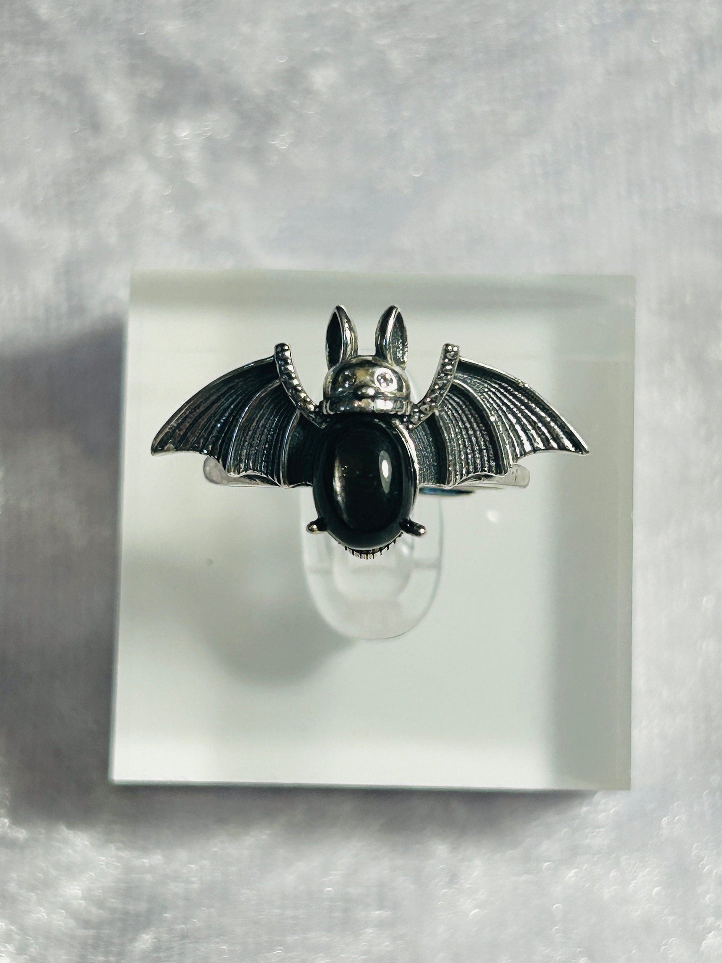 Bat Ring with Hypersthene Gemstone • 925 Sterling Silver • Adjustable • Gift box