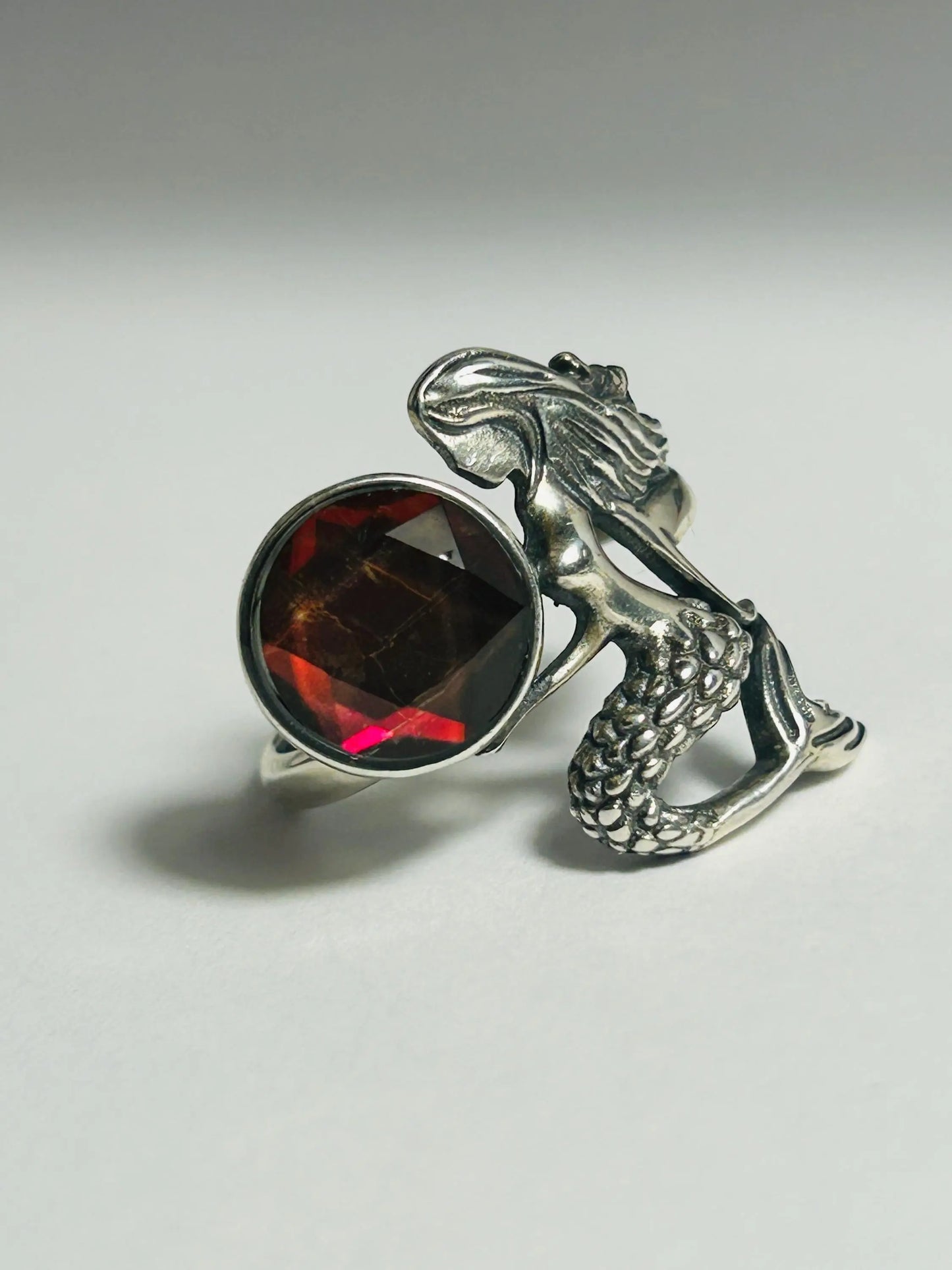 Mermaid Ring with Ammolite Gemstone • 925 Sterling Silver • Adjustable • Gift box Celtic Dragon Jewellery