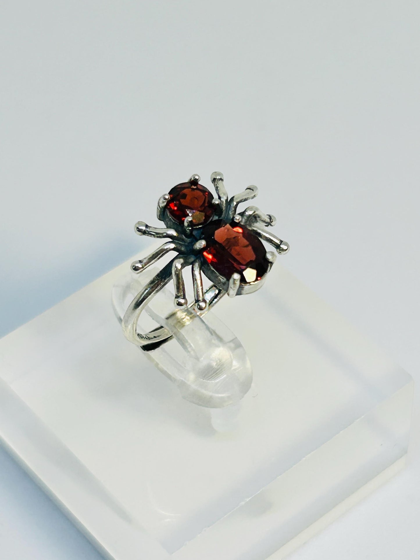 Spider Ring with Red Garnet Gemstones • 925 Sterling Silver • Adjustable • Gift Box