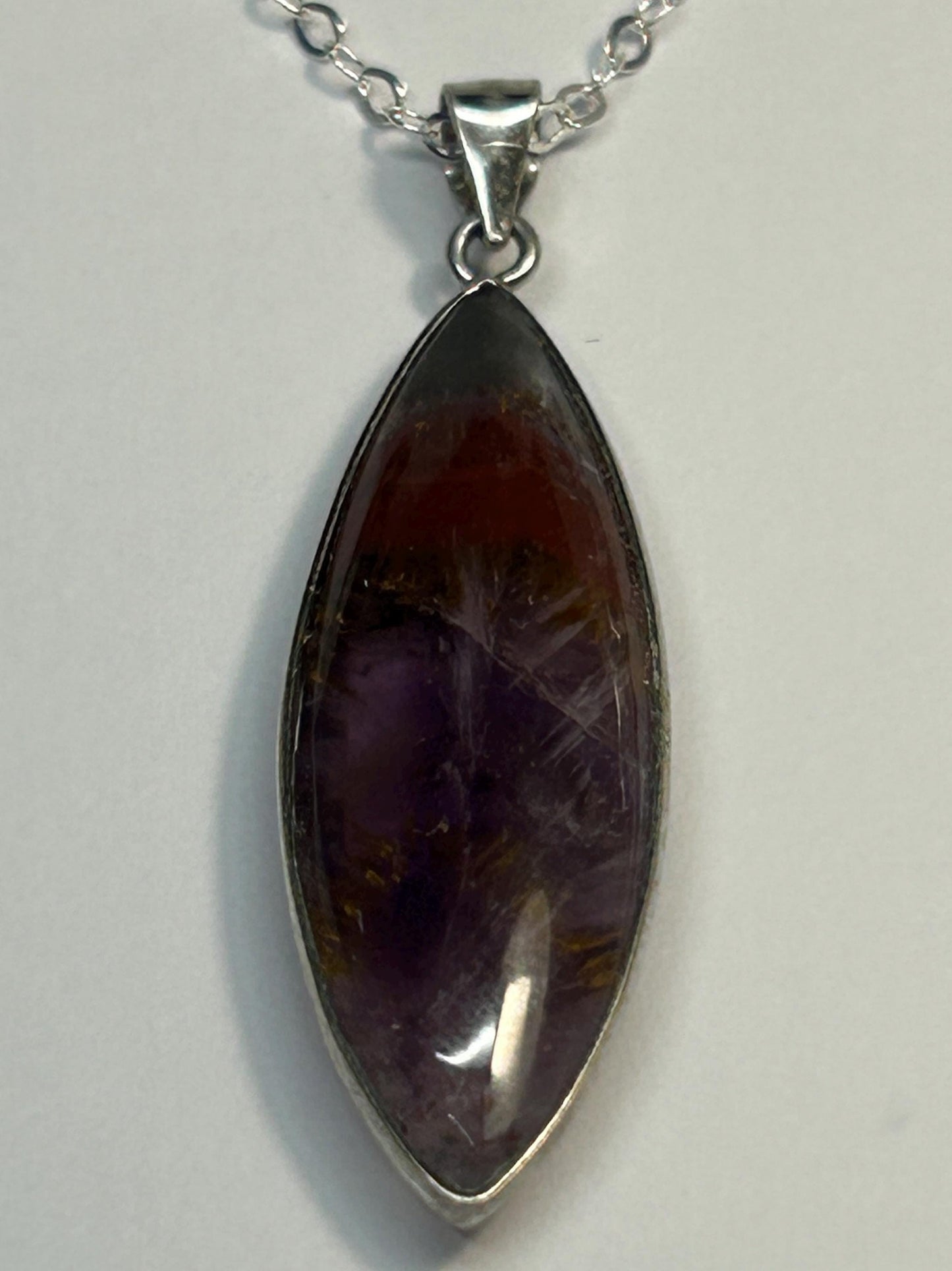 925 Silver Cacoxenite Amethyst Pendant • Marquise Cut • With Gift box