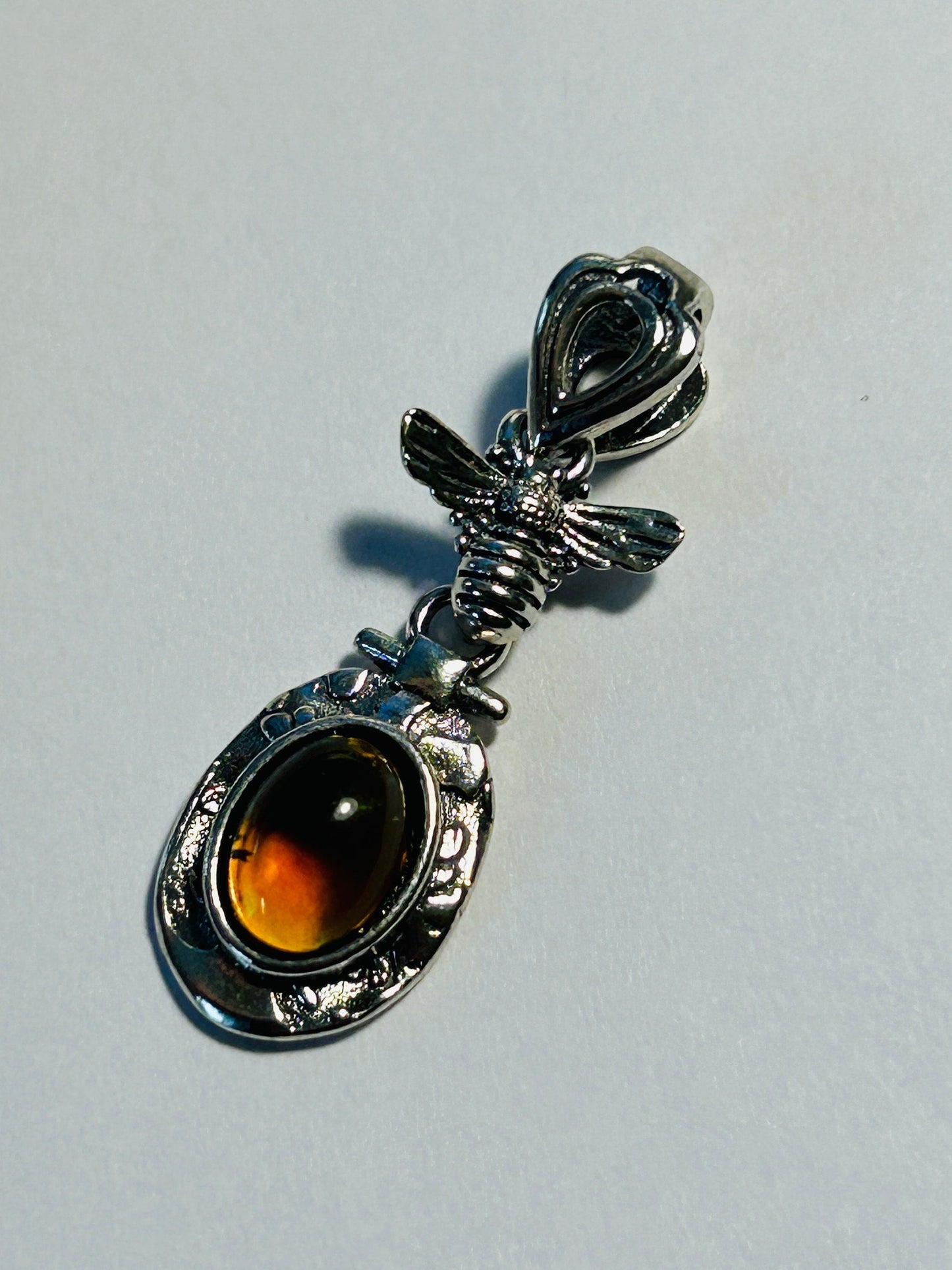 Bumble Bee Pendant with Black Opal Gemstone • 925 Sterling Silver • Gift Box